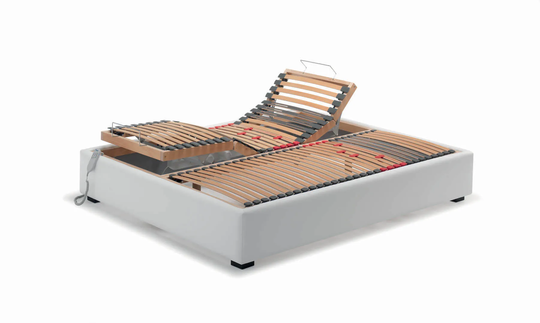 Rete Move Samoa matrimoniale con un lato movimentato e uno piano, in un sommier bianco