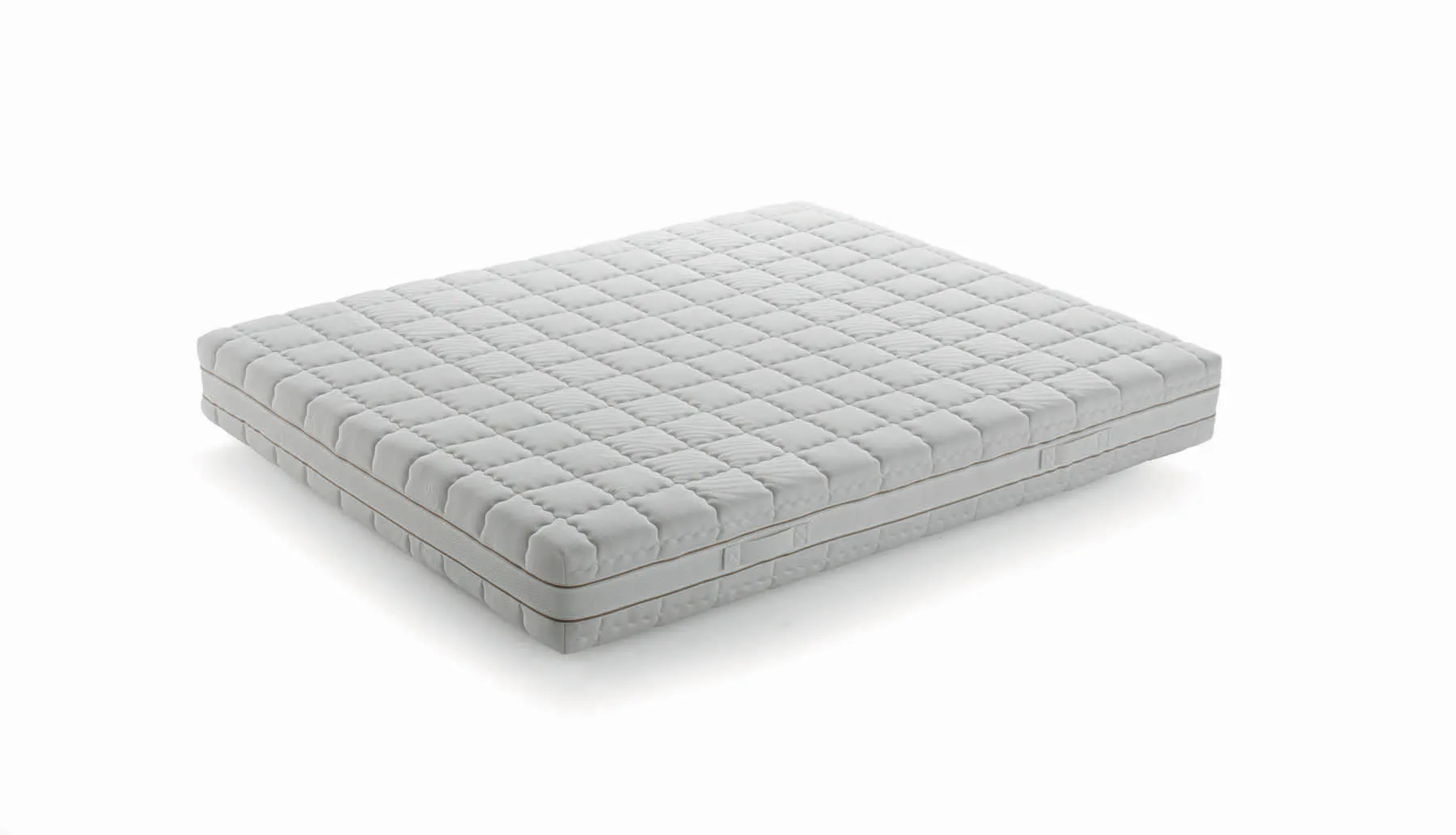Materasso Stretch Samoa con fodera trapuntata a quadri grigio chiaro, su fondo bianco