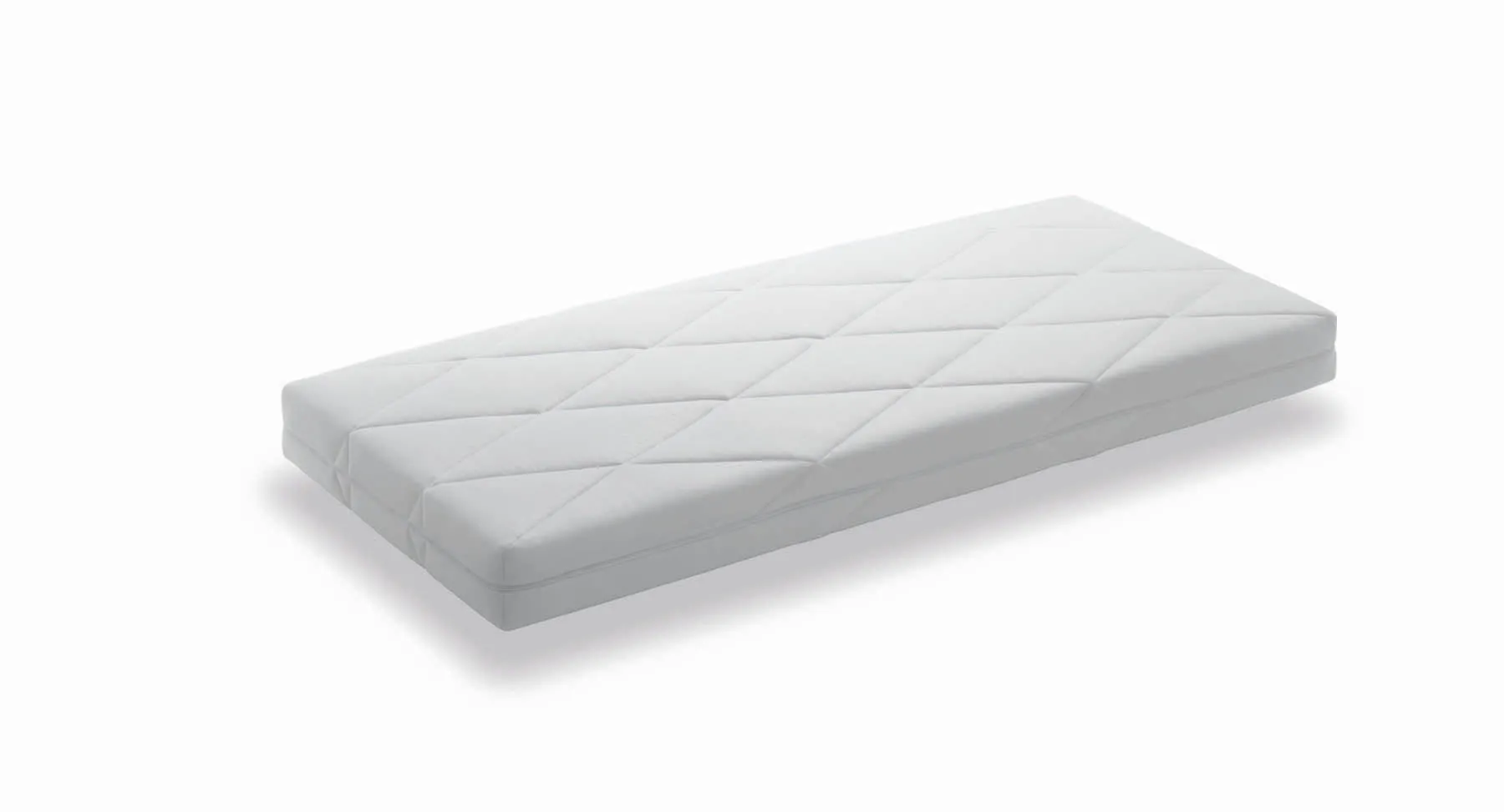 Materasso Iris Samoa con fodera trapuntata a rombi grigio chiaro, su fondo bianco