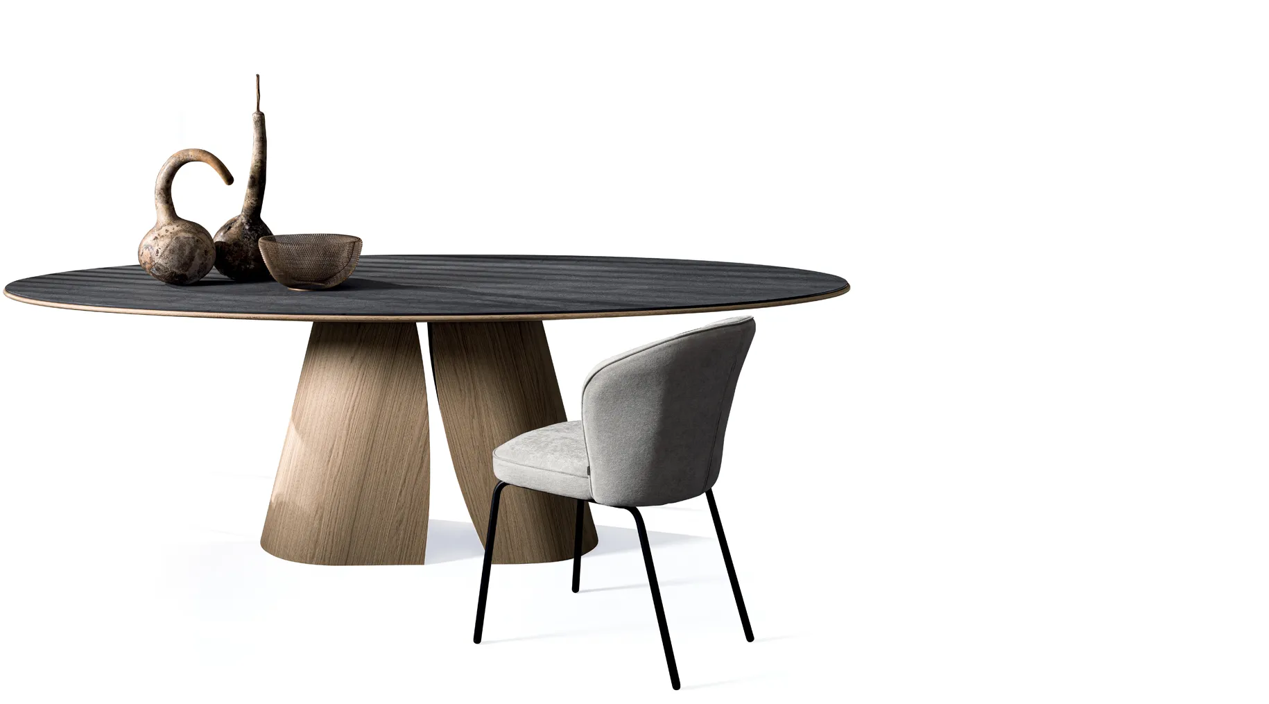 Tavolo Caleido Ceramics Devina Nais con base Pod su fondo bianco