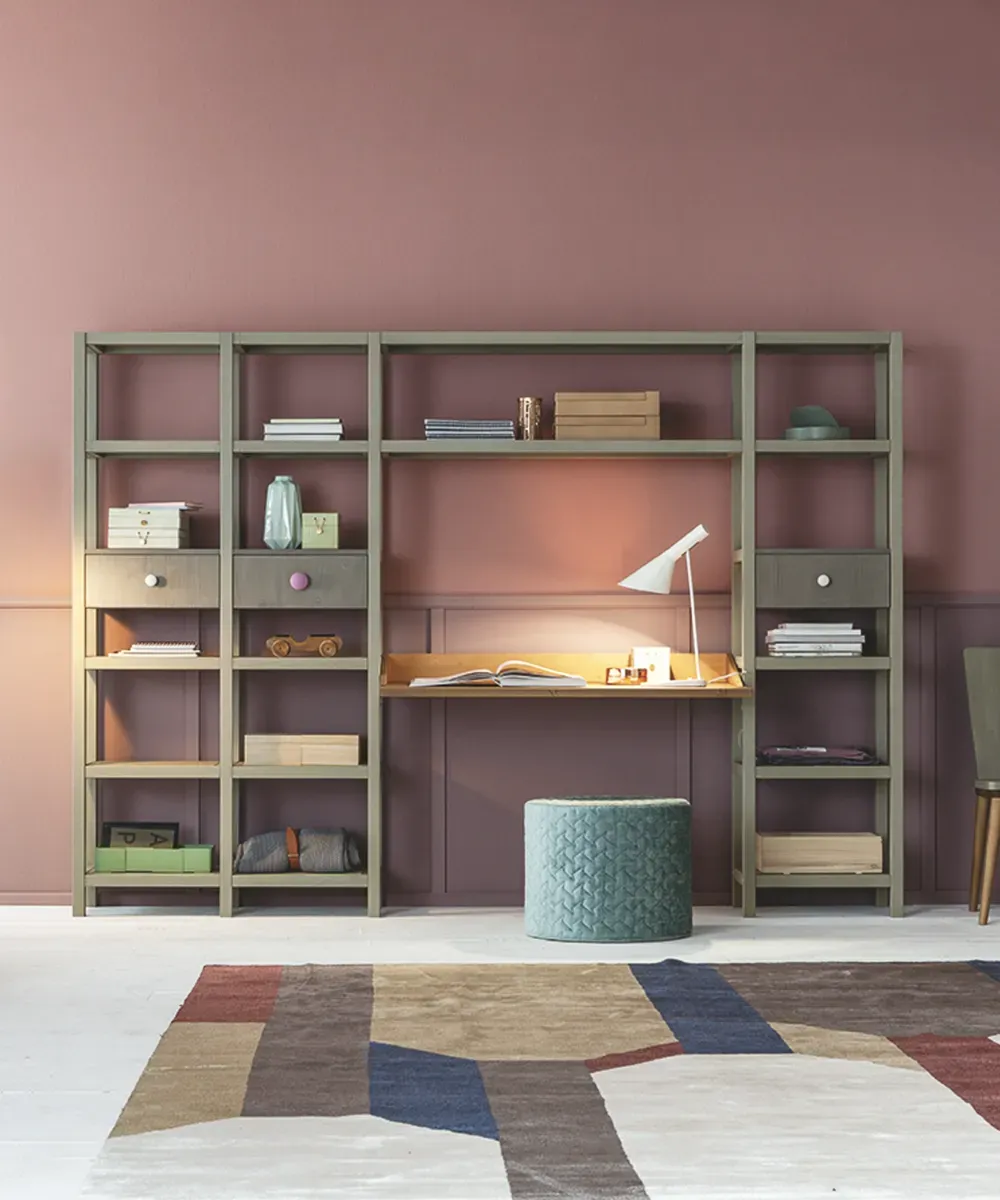 Libreria Fly a ponte con scrittoio sospeso e cassetti, cameretta Urban Time Cromo Callesella