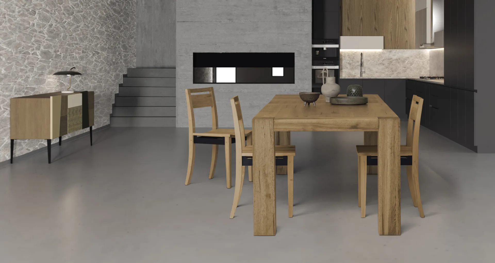 Tavolo Mini Brooklyn Devina Nais con sedie in legno in una cucina