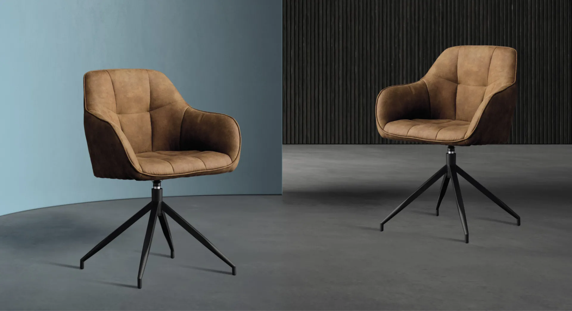 Due poltroncine girevoli James Roll Devina Nais color cammello