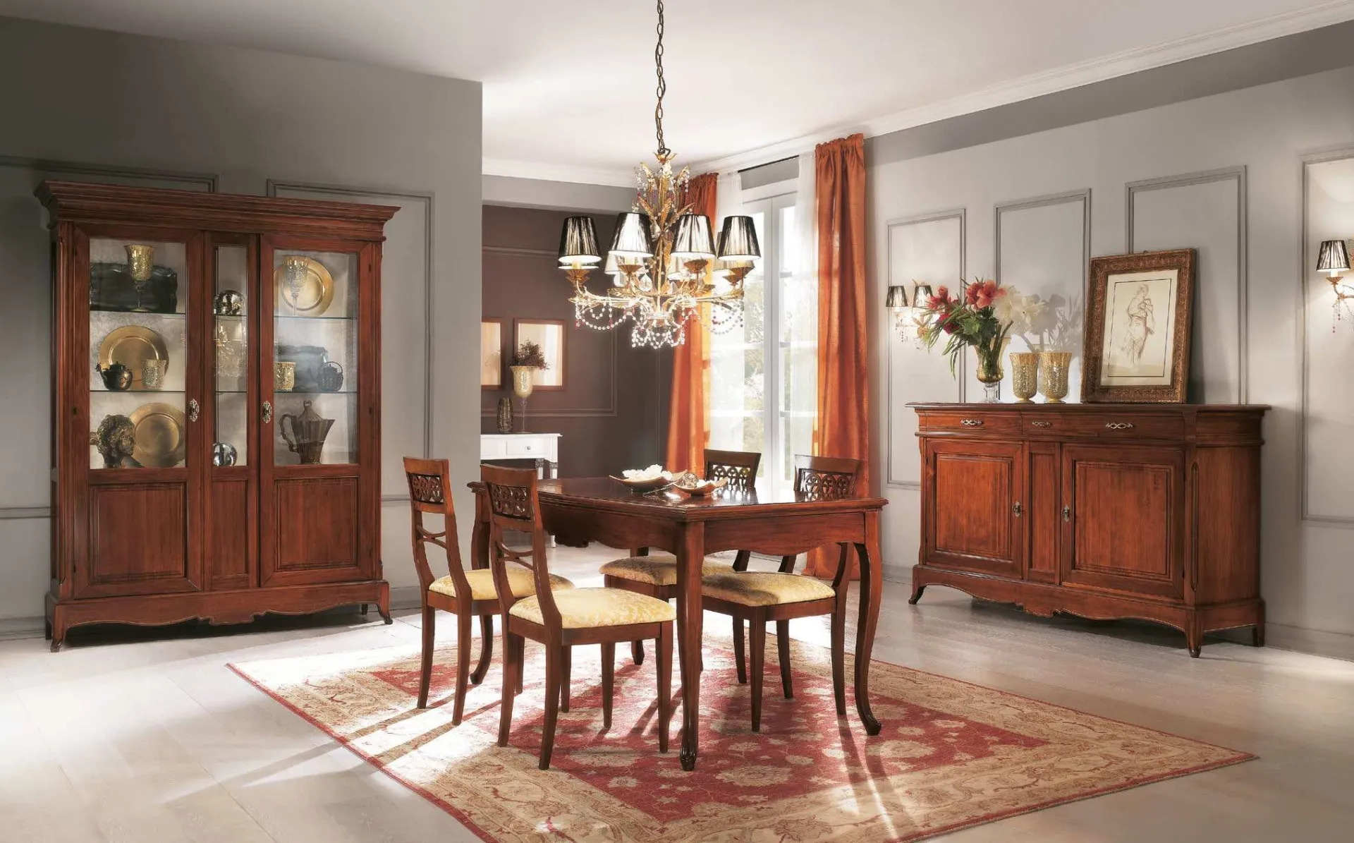 Tavolo rettangolare allungabile Icon 2.4 Imba in noce con sedie in una sala classica