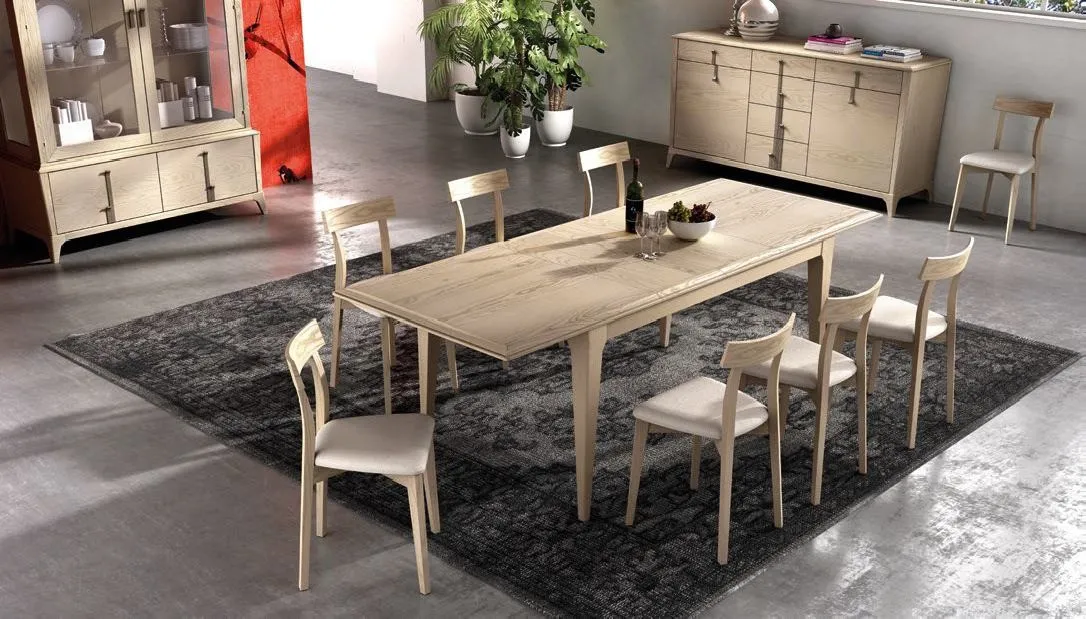 Tavolo rettangolare allungabile Trend Style Imba in frassino chiaro con sedie imbottite