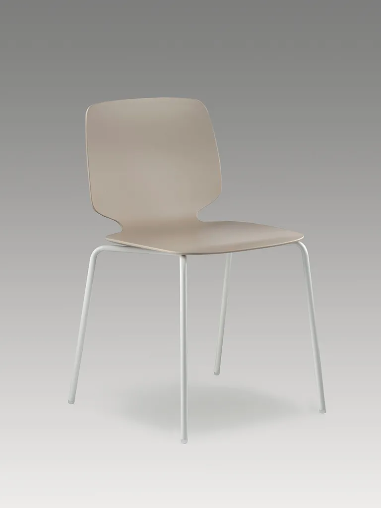 Sedia Babila La Primavera con scocca tortora e gambe in metallo bianco