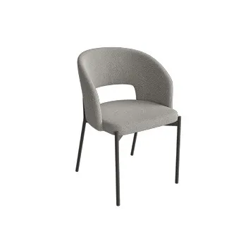 Poltroncina Nora Pizzolato in tessuto grigio con schienale aperto e gambe nere