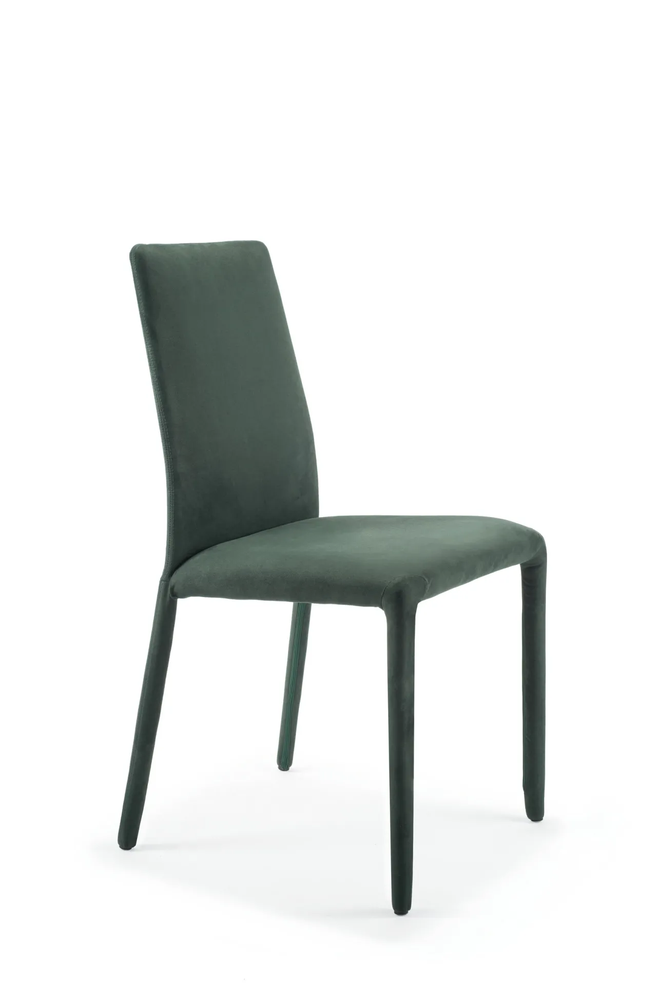 Sedia Coat Scavolini verde bosco vista di tre quarti su fondo bianco