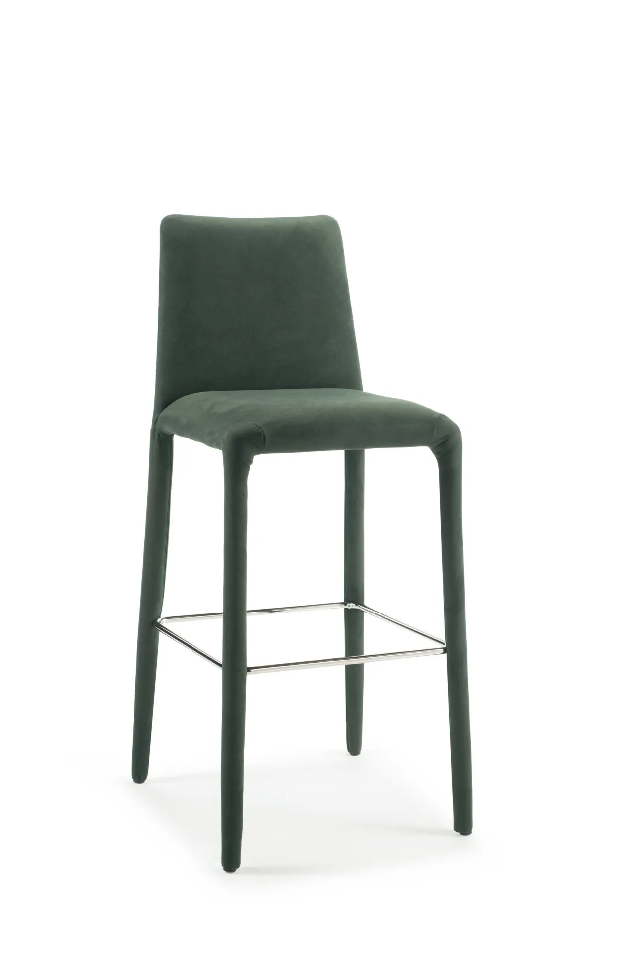 Sgabello Coat Scavolini verde bosco con poggiapiedi metallico, su fondo bianco