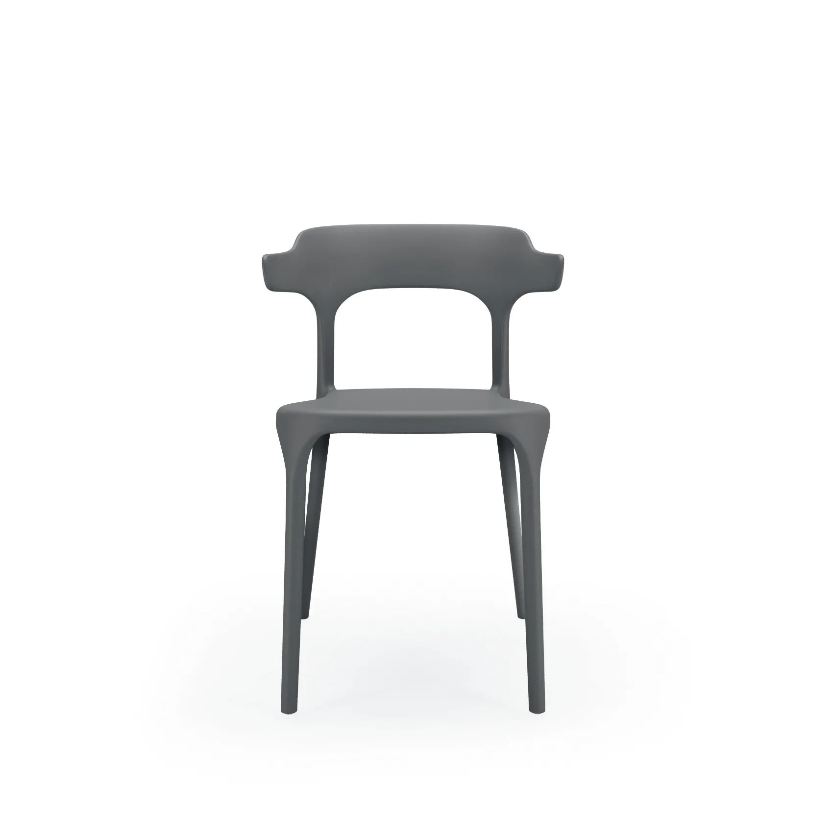Sedia Hang Scavolini grigia vista di fronte, con lo schienale che sporge ai lati
