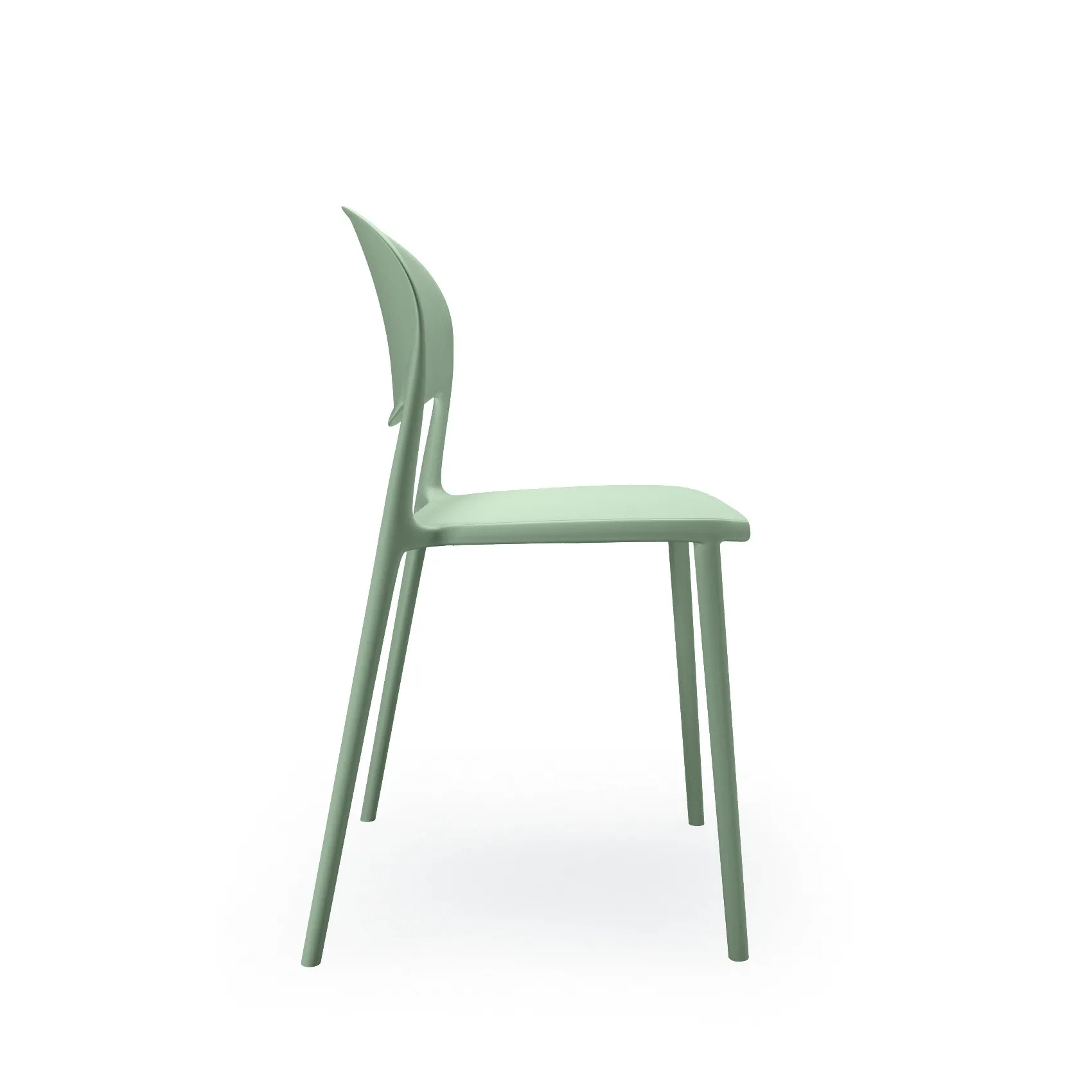 Sedia House Scavolini verde salvia di profilo su fondo bianco