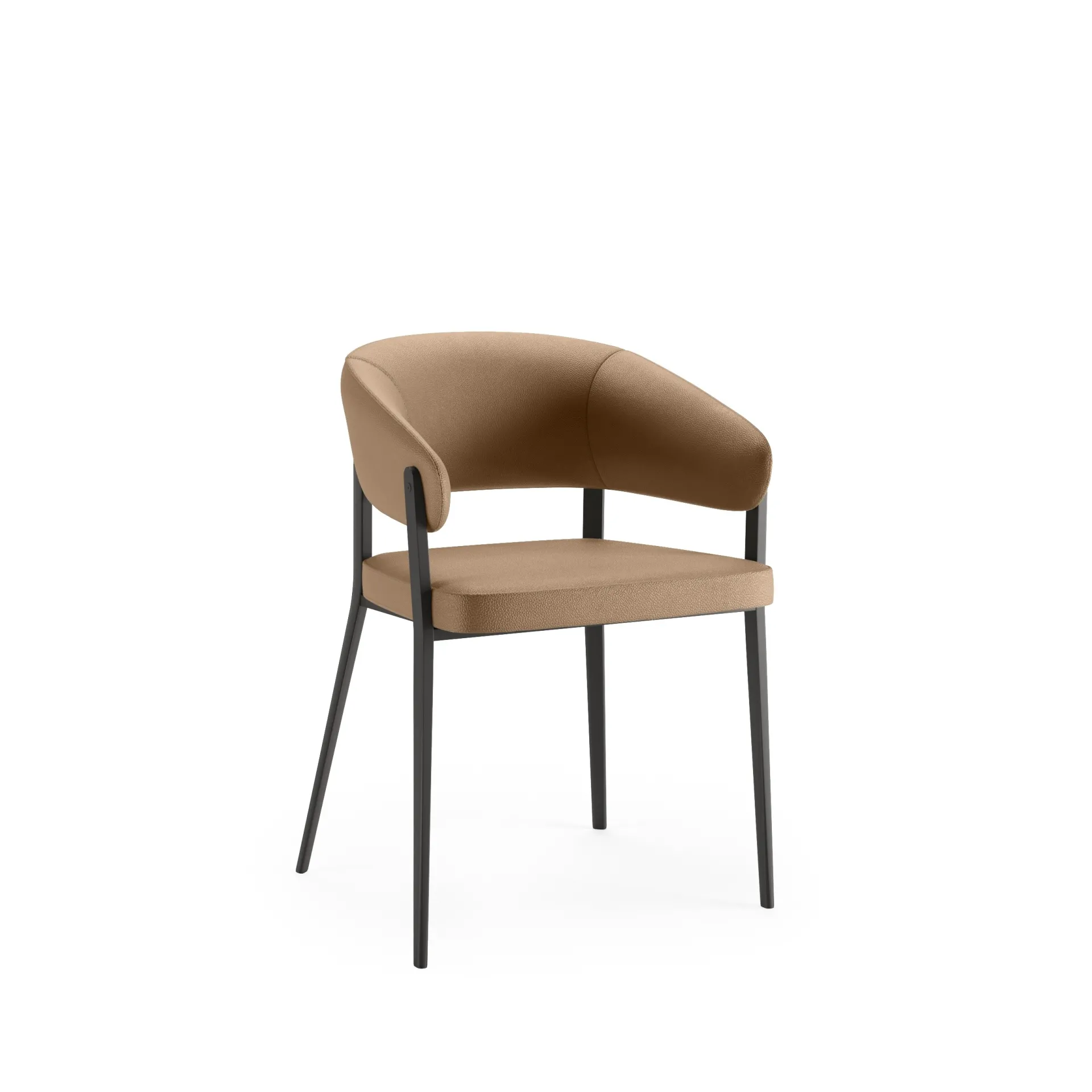 Sedia Hug Scavolini color cuoio con gambe nere su fondo bianco