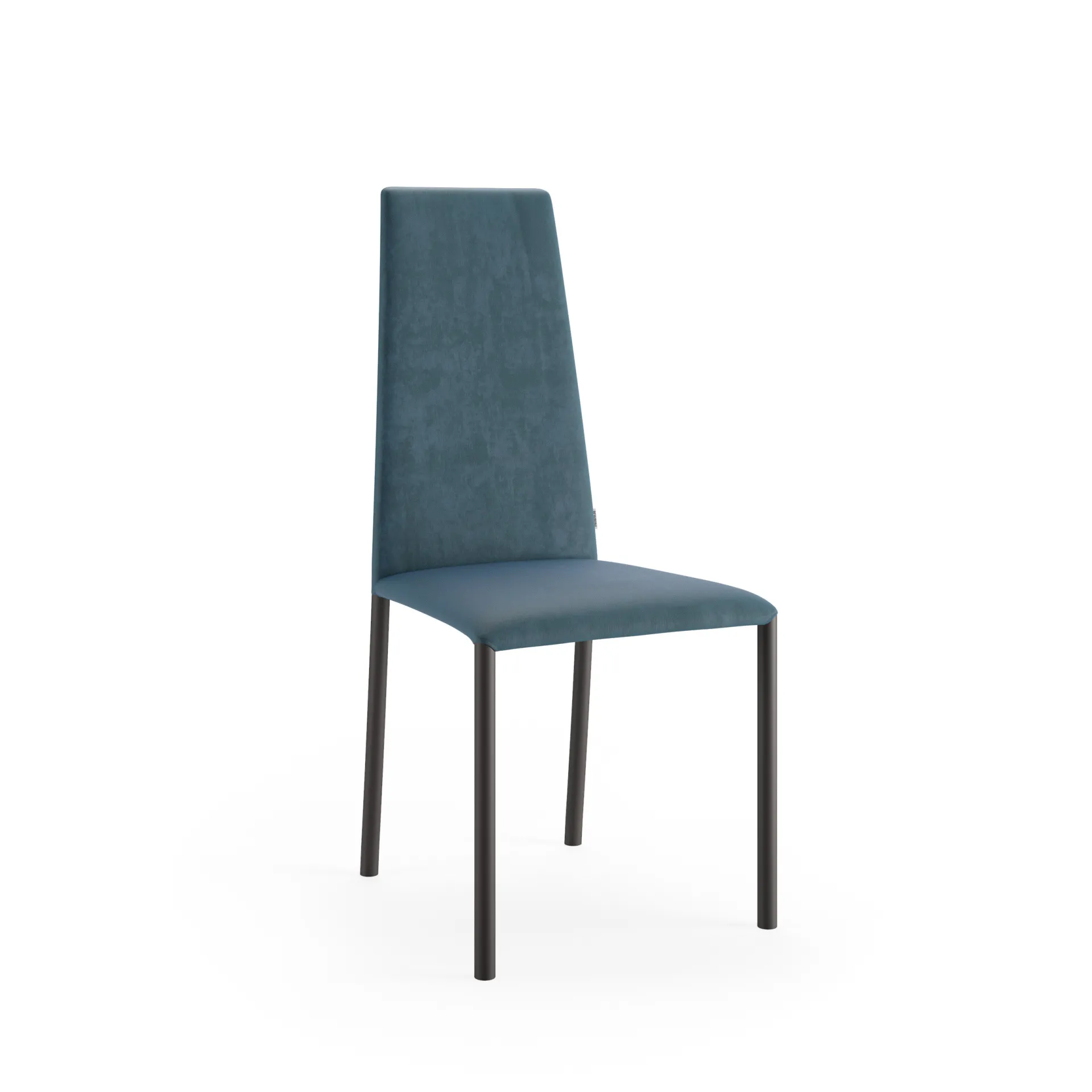 Sedia Liam Scavolini blu petrolio con gambe nere su fondo bianco