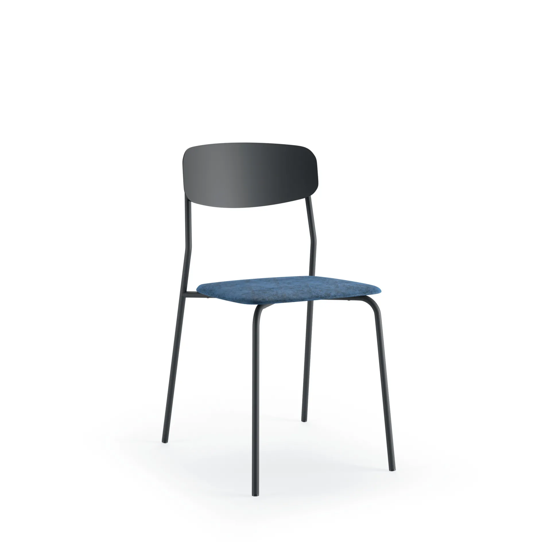 Sedia Sam Scavolini antracite con seduta blu su fondo bianco