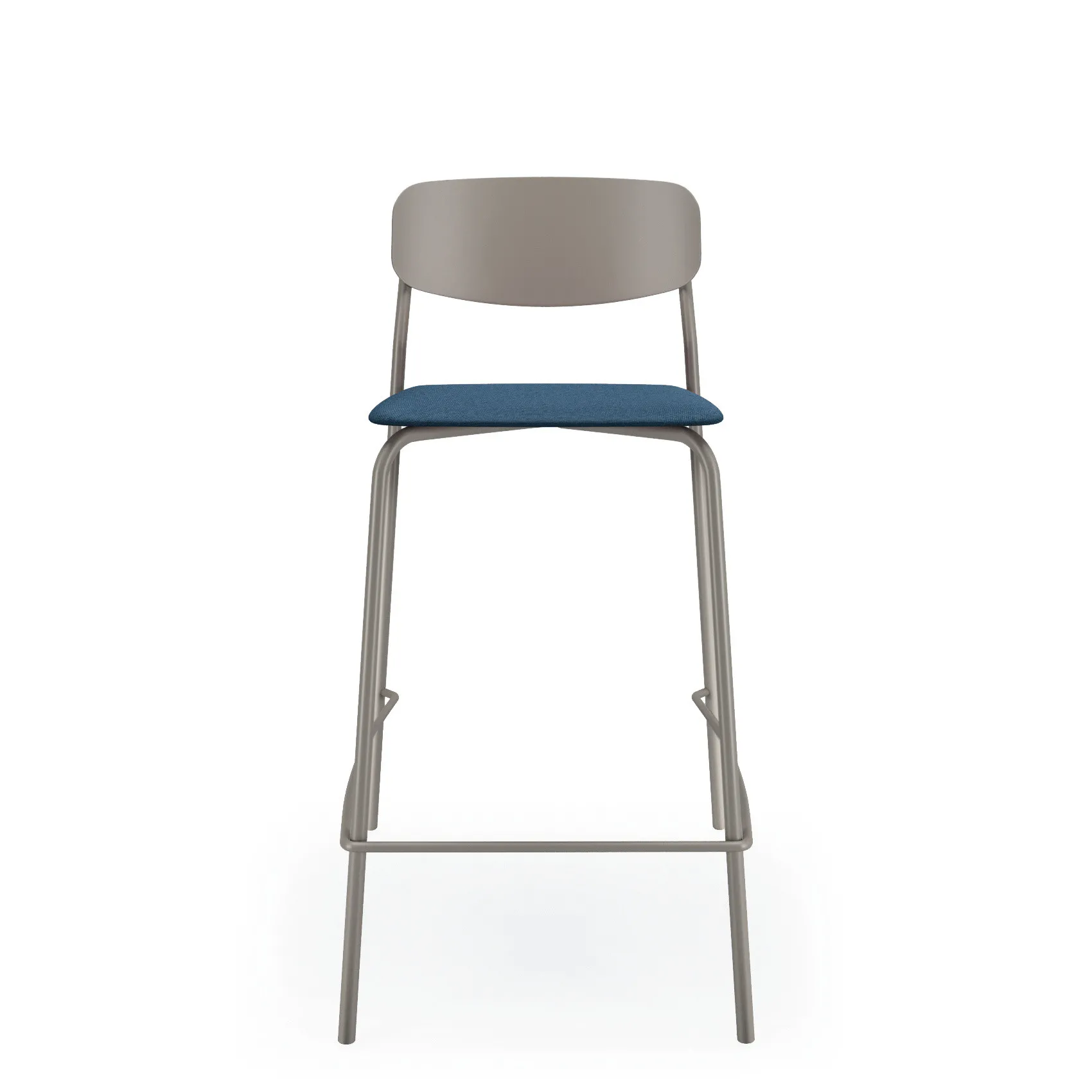 Sgabello Sam Scavolini con seduta blu visto di fronte