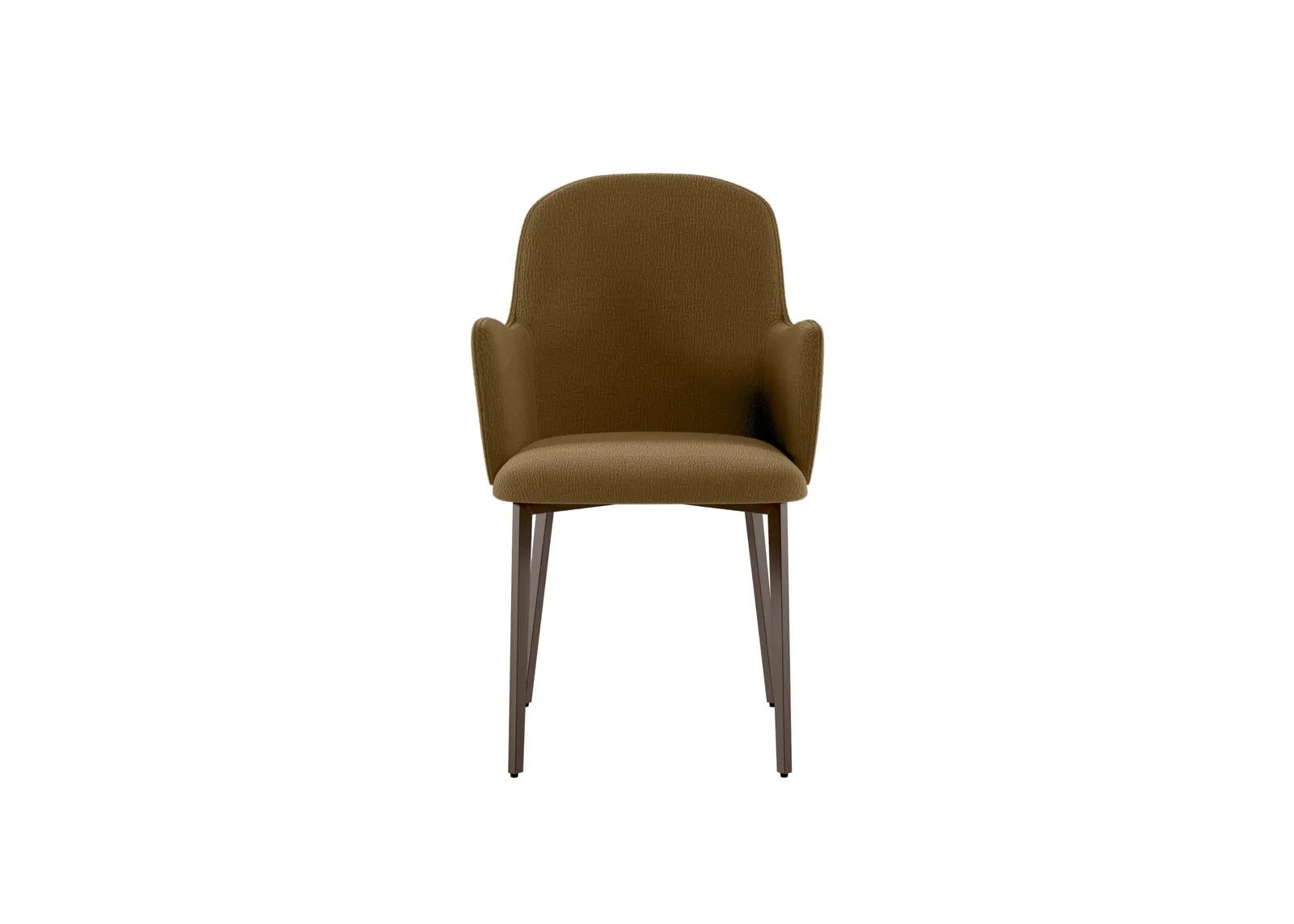 Sedia Sophia Stones marrone con gambe bronzo su fondo bianco