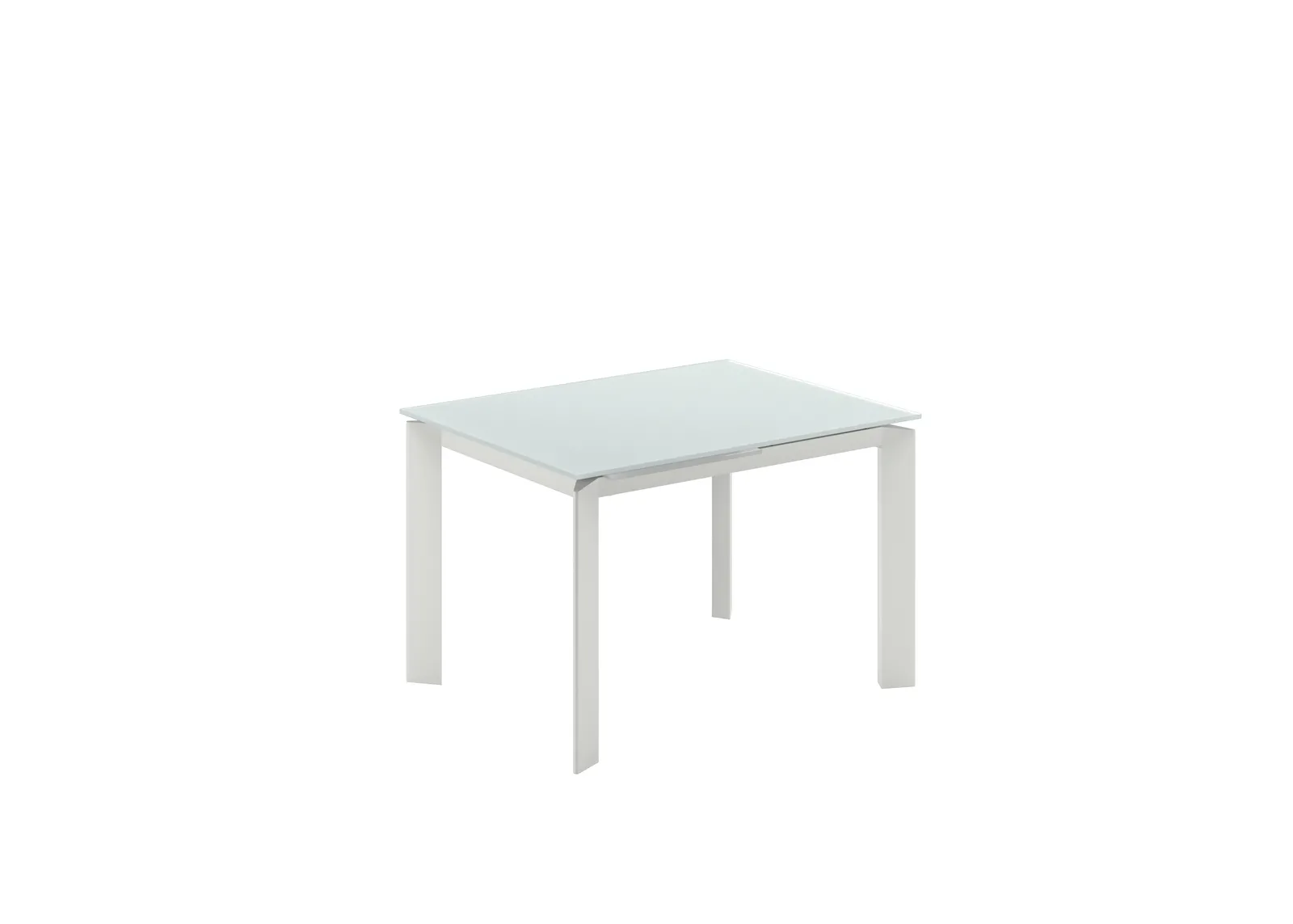 Tavolo Frame Stones con piano in vetro extrawhite e struttura bianca su fondo bianco