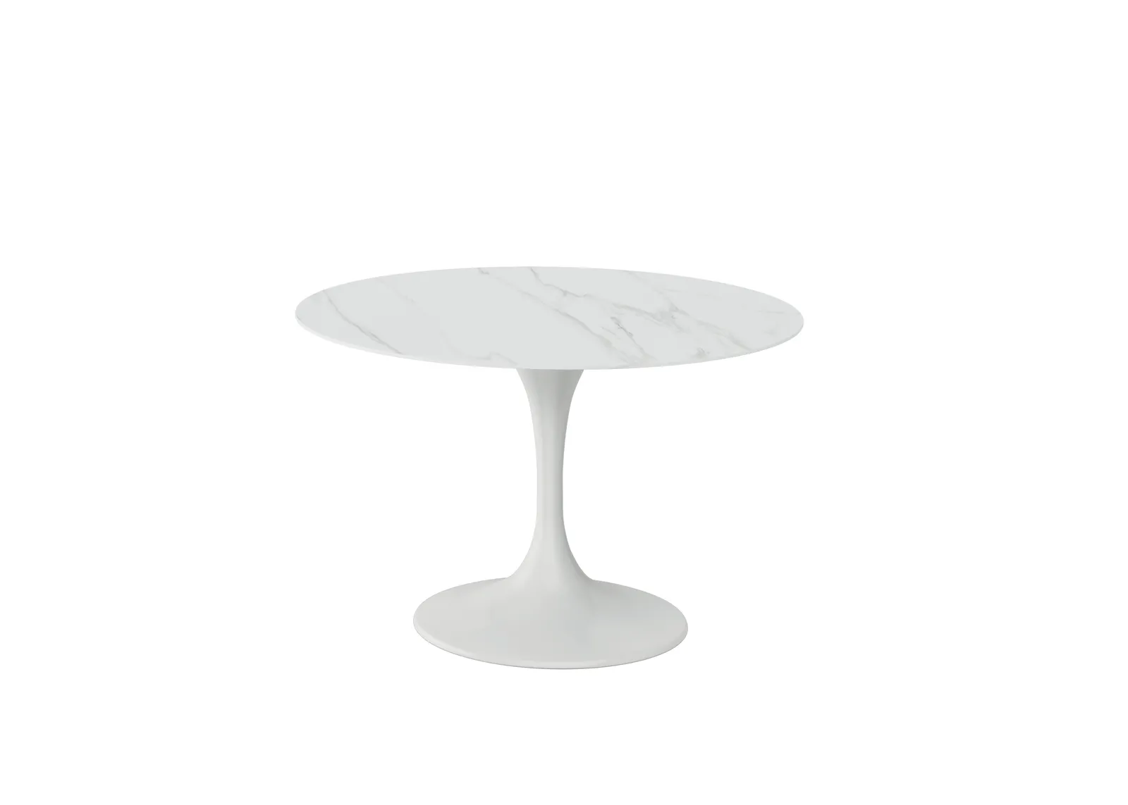 Tavolo rotondo Side Stones bianco con base a tulipano su fondo bianco