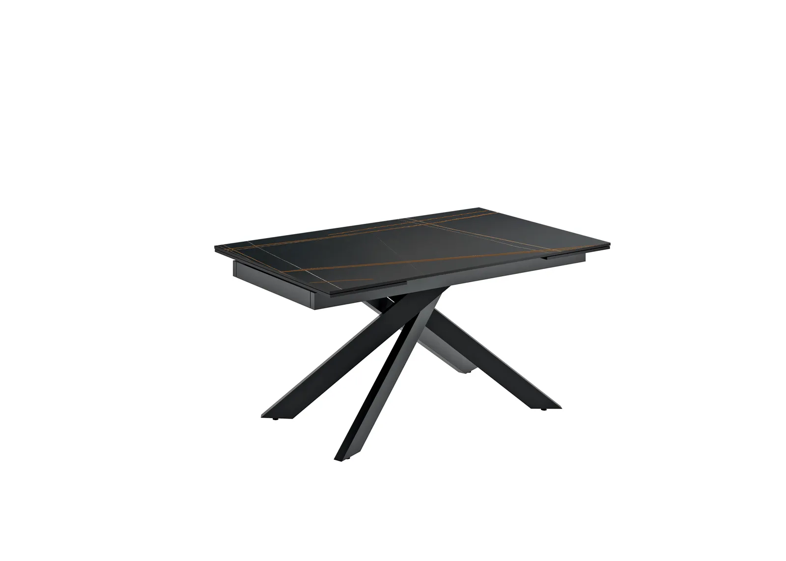 Tavolo Ares Stones in marmo nero con struttura nera su fondo bianco