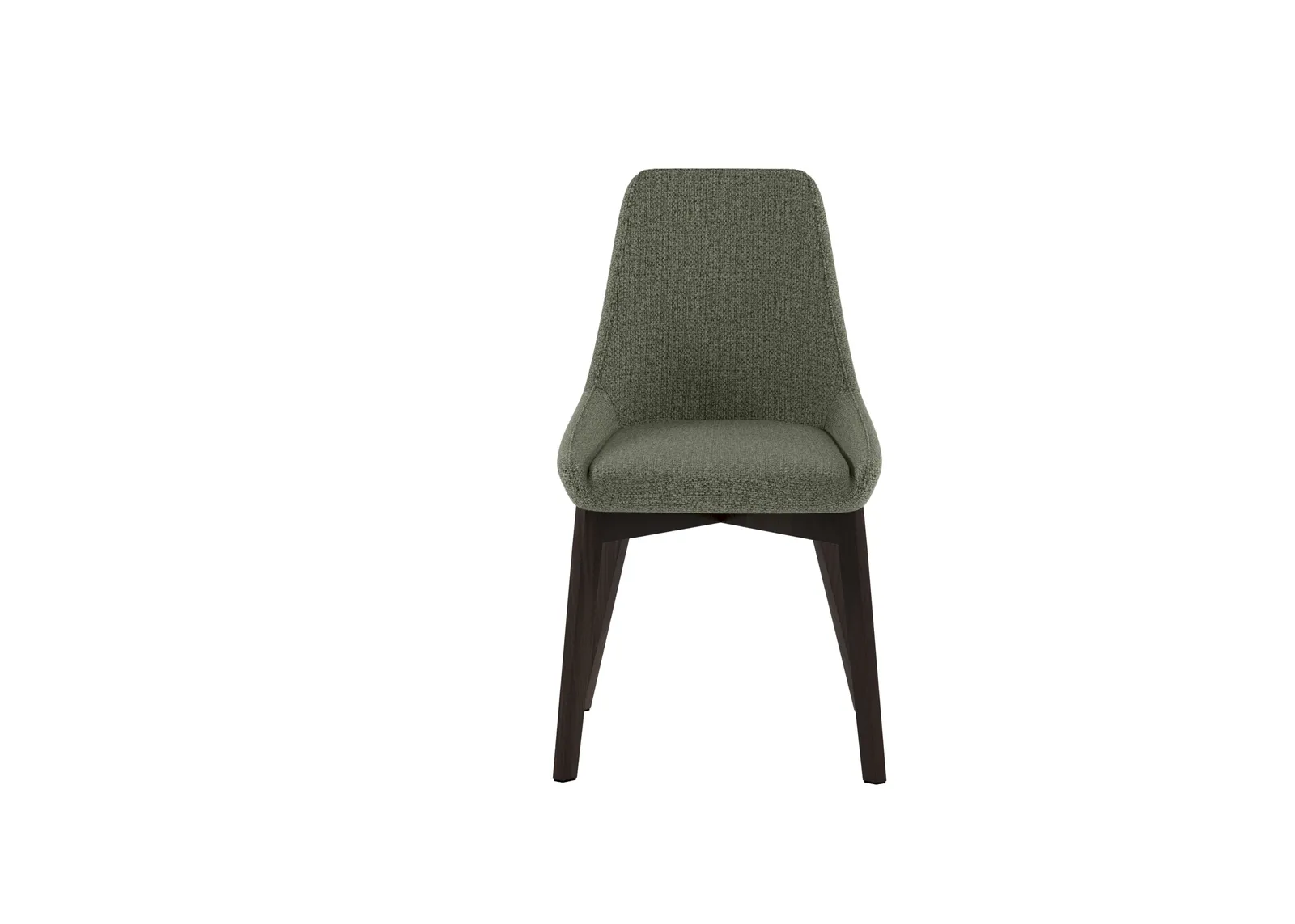 Sedia Vera Stones in tessuto verde con gambe in noce su fondo bianco