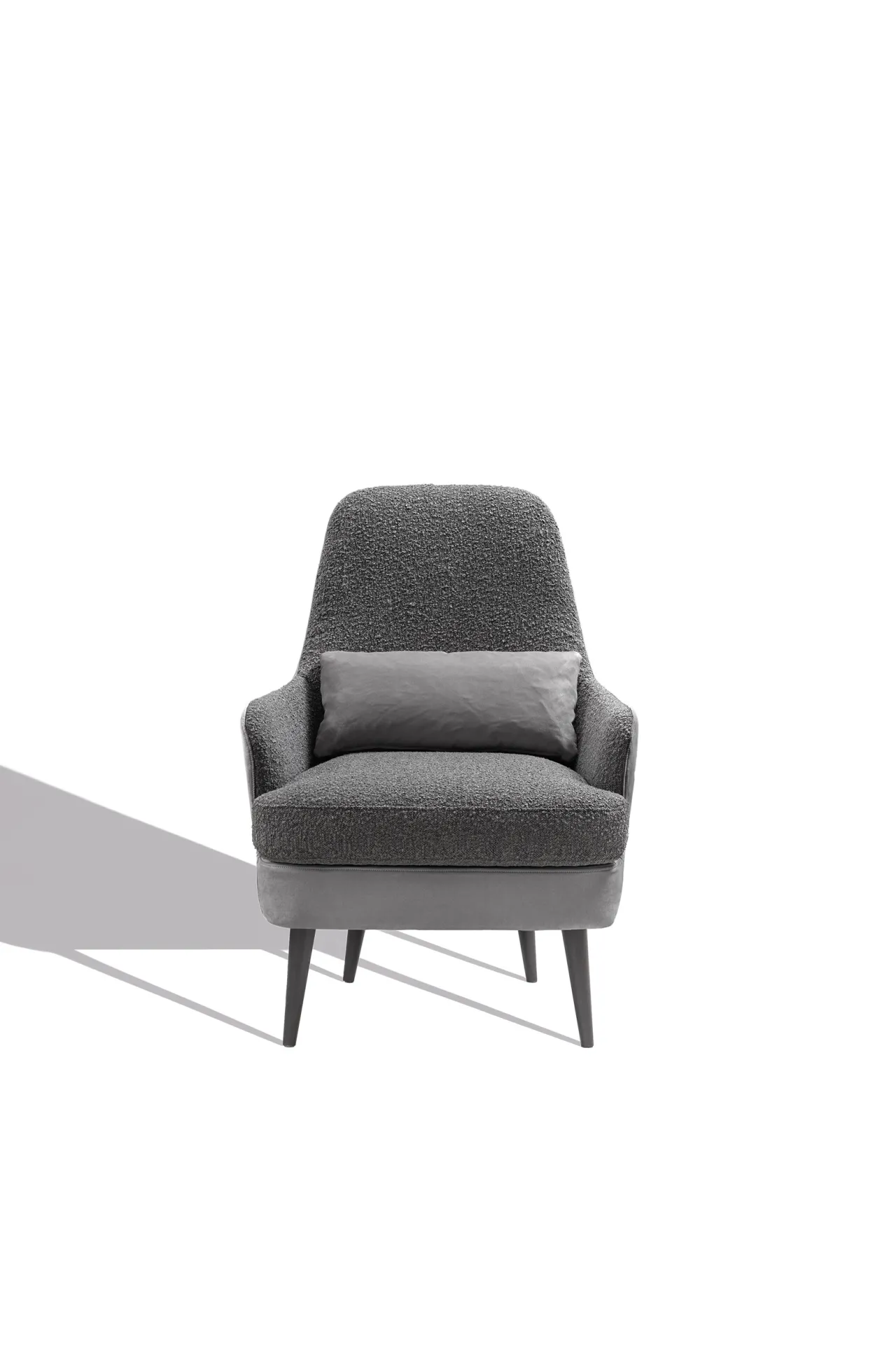 Poltrona Gemma Samoa grigio antracite con cuscino lombare, su fondo bianco