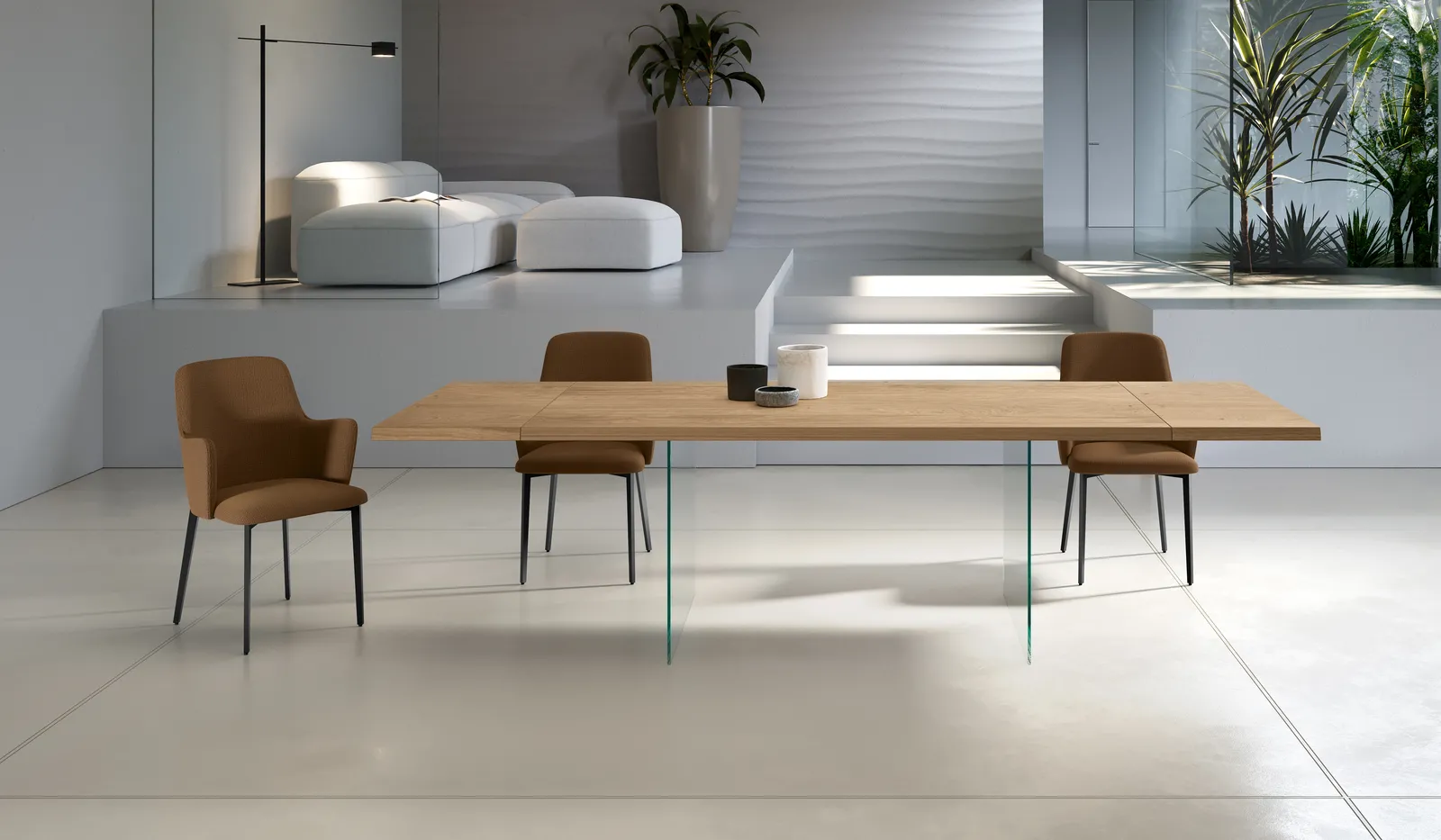 Tavolo Snooker Stones in rovere naturale in un ambiente aperto