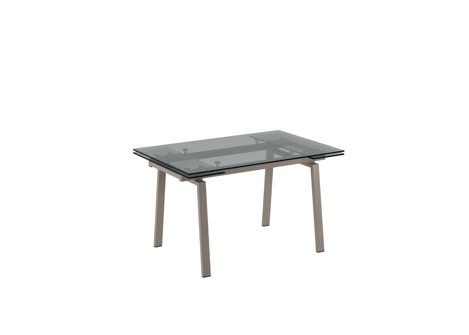 Tavolo Tommy Stones in vetro con gambe tortora su fondo bianco