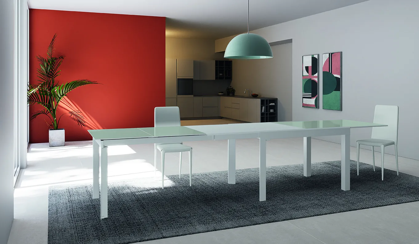 Tavolo Executive Stones bianco extrawhite completamente aperto