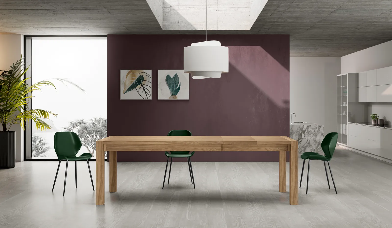 Tavolo allungabile Nevada Stones aperto in una sala da pranzo