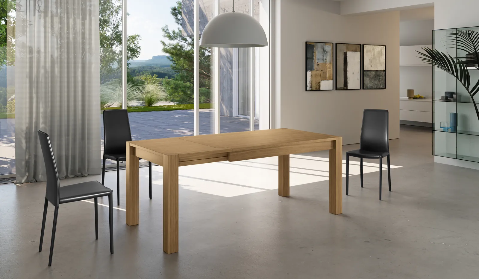 Tavolo allungabile Wood Stones in rovere in una sala da pranzo