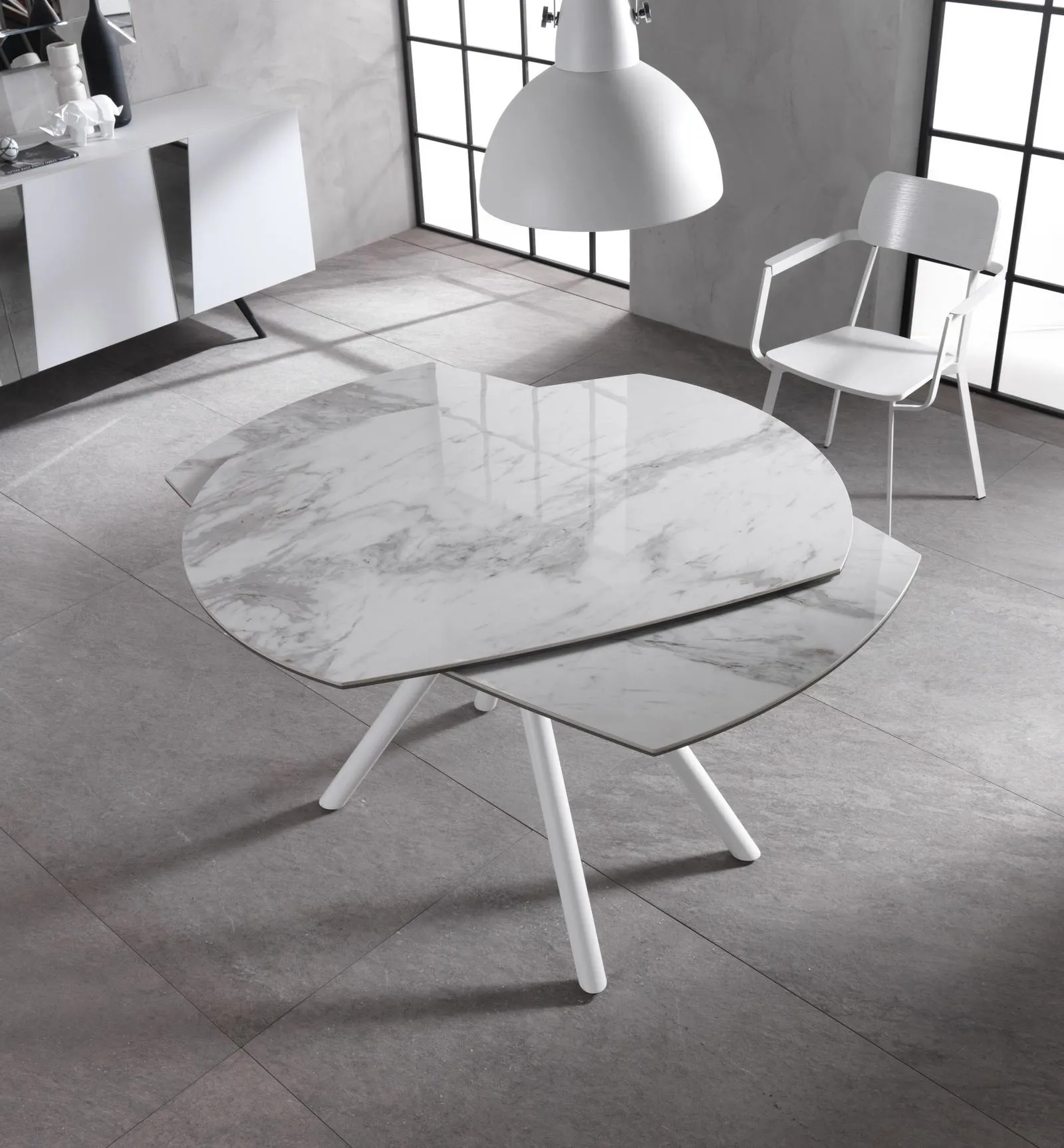 Tavolo Kyoto Four Stones in ceramica marmo bianco visto dall'alto
