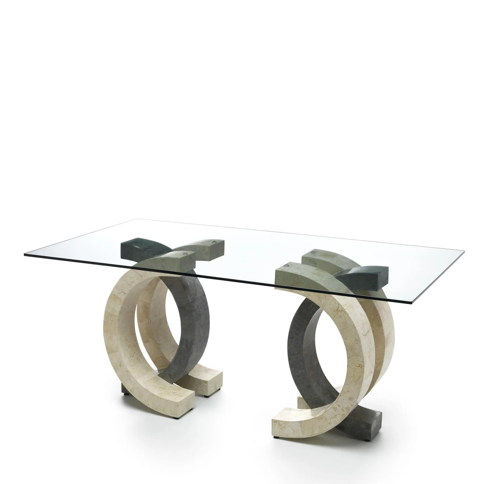 Tavolo Olimpia Stones white agata e gray stone su fondo bianco