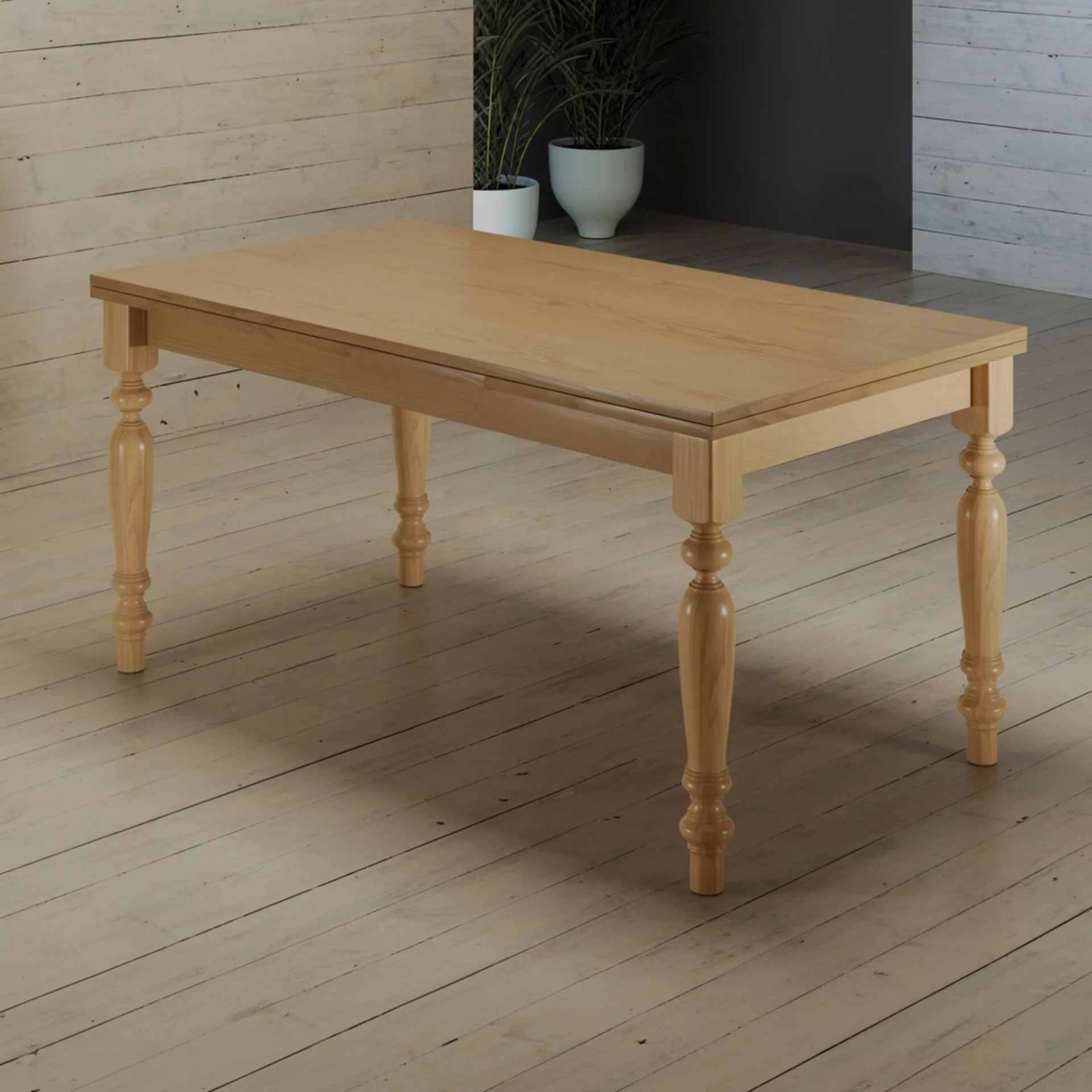 Tavolo allungabile Caravaggio Tecnolegno in legno naturale con gambe tornite