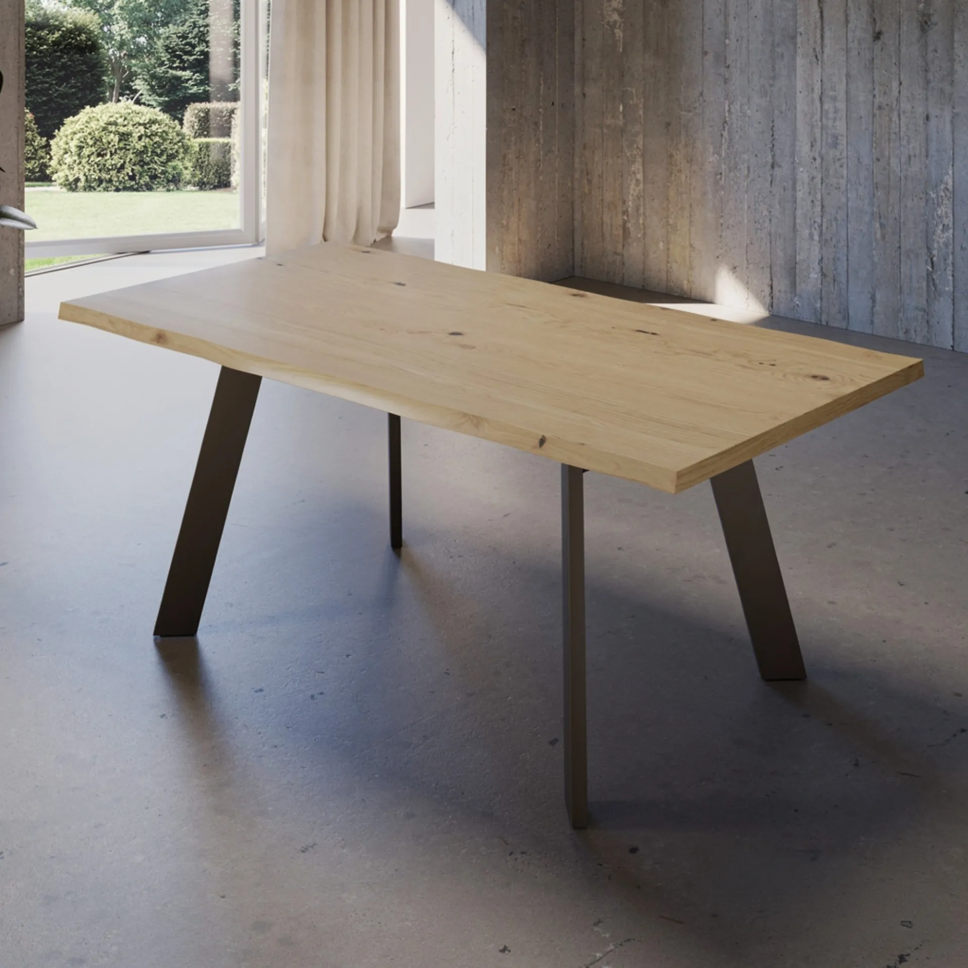 Tavolo allungabile Gallipoli Tecnolegno con piano effetto rovere naturale e gambe a lama nere