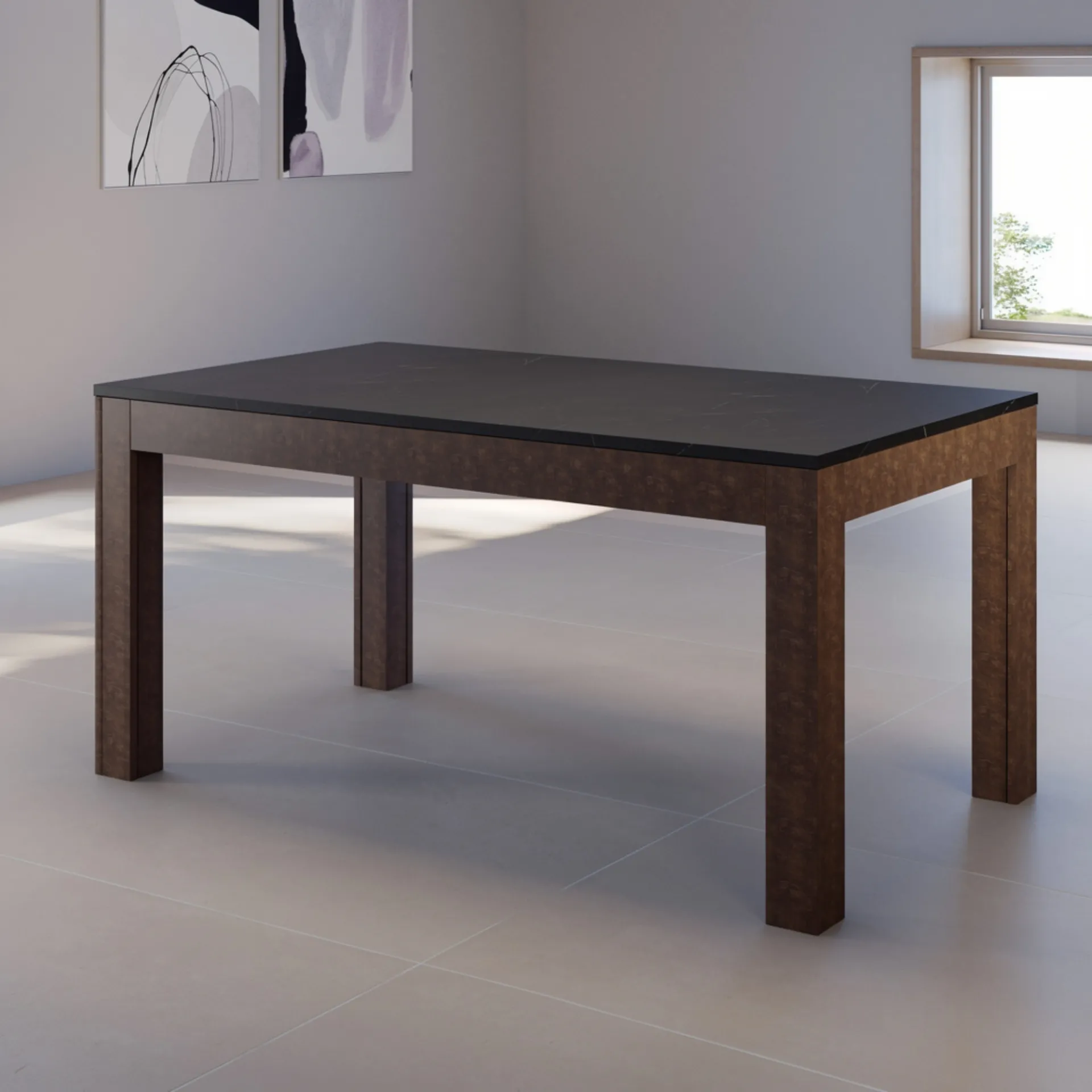 Tavolo allungabile Imola Tecnolegno con piano scuro e gambe squadrate color legno