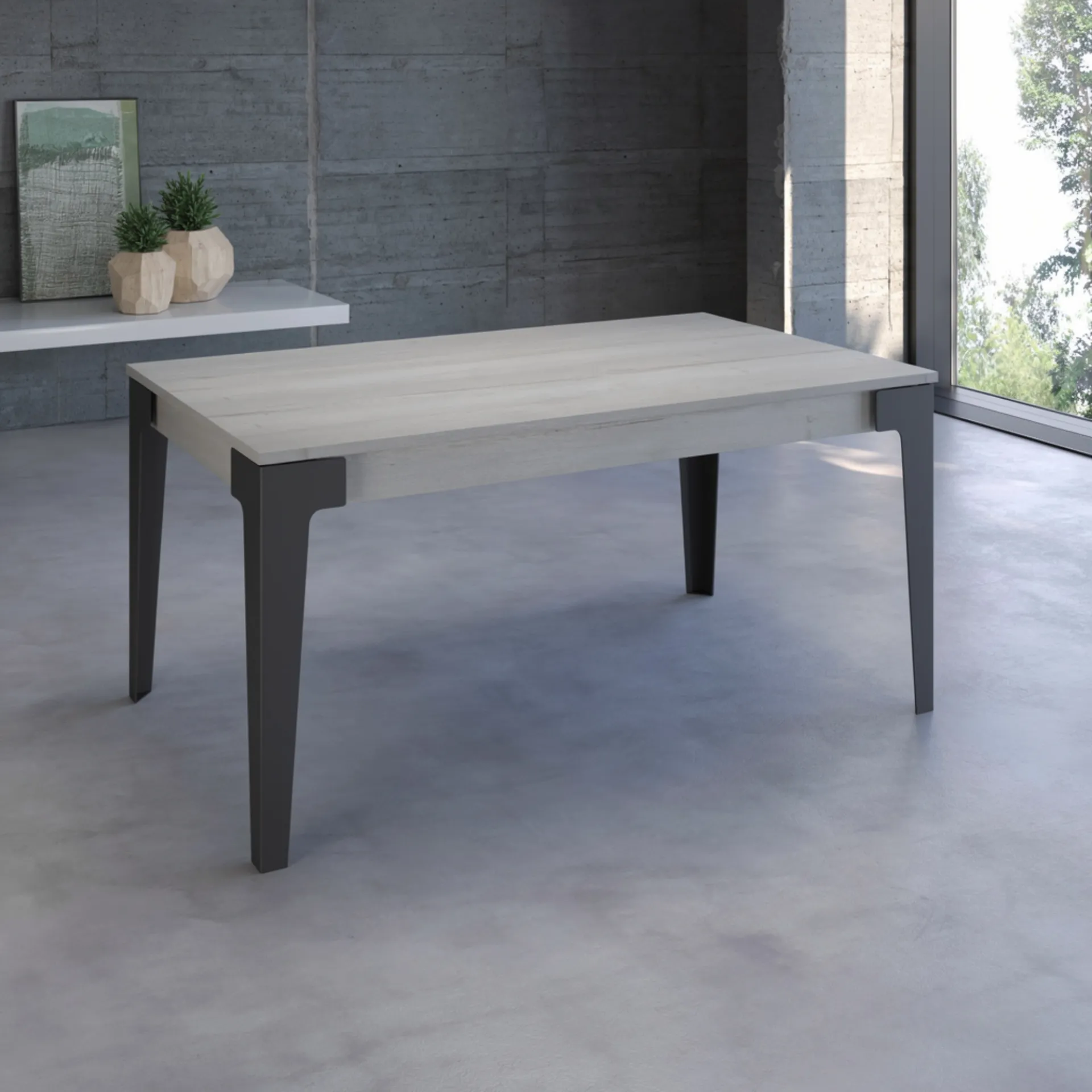 Tavolo allungabile Massa Tecnolegno con piano grigio e gambe in metallo antracite