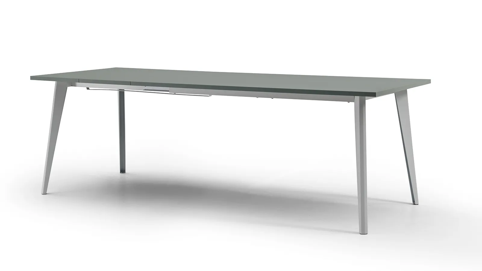Tavolo Nasso Tecnolegno aperto con piano grigio e gambe chiare su fondo bianco