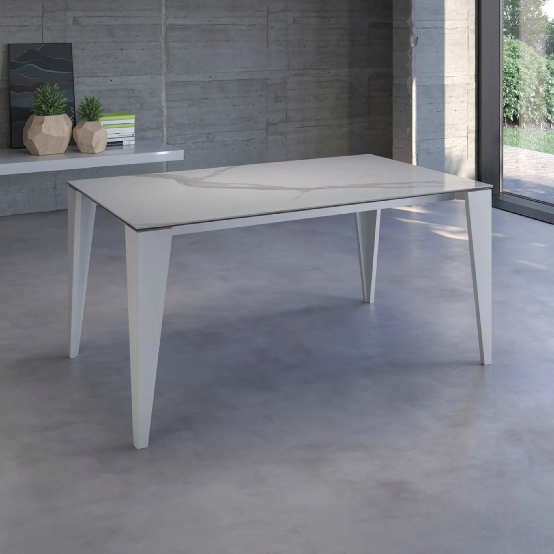 Tavolo Rimini Tecnolegno bianco con piano in ceramica chiara