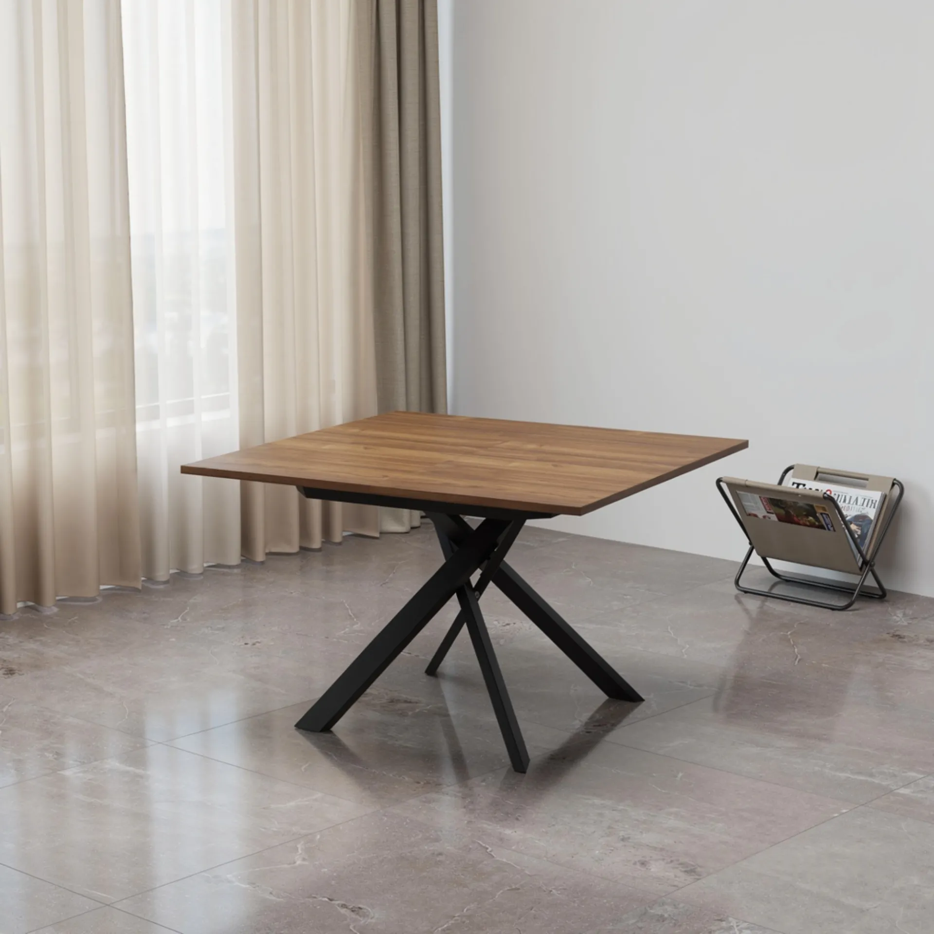 Tavolo San Diego quadrato Tecnolegno con piano effetto legno e base nera