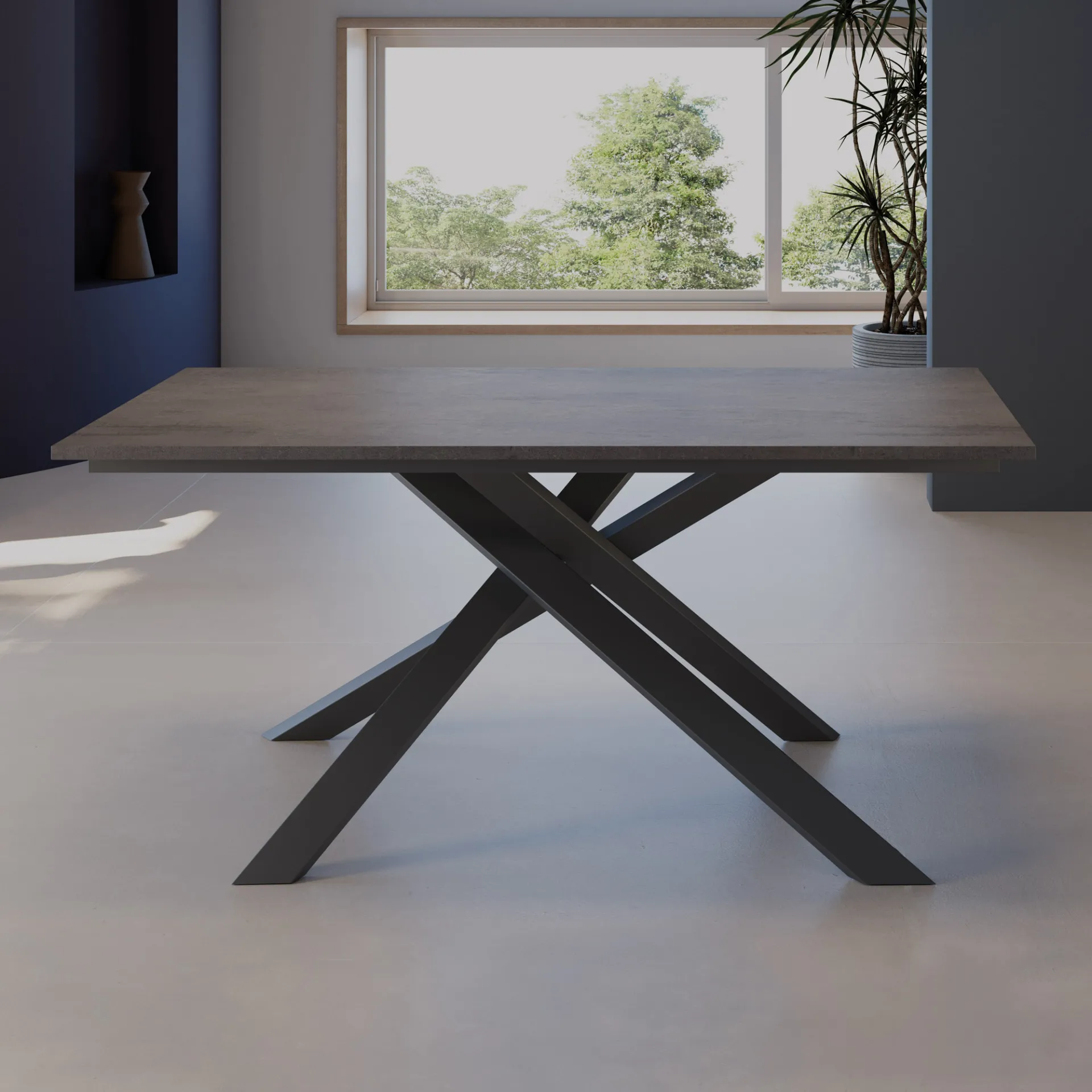 Tavolo allungabile Santorini Tecnolegno con piano cemento lavanda e basamento antracite