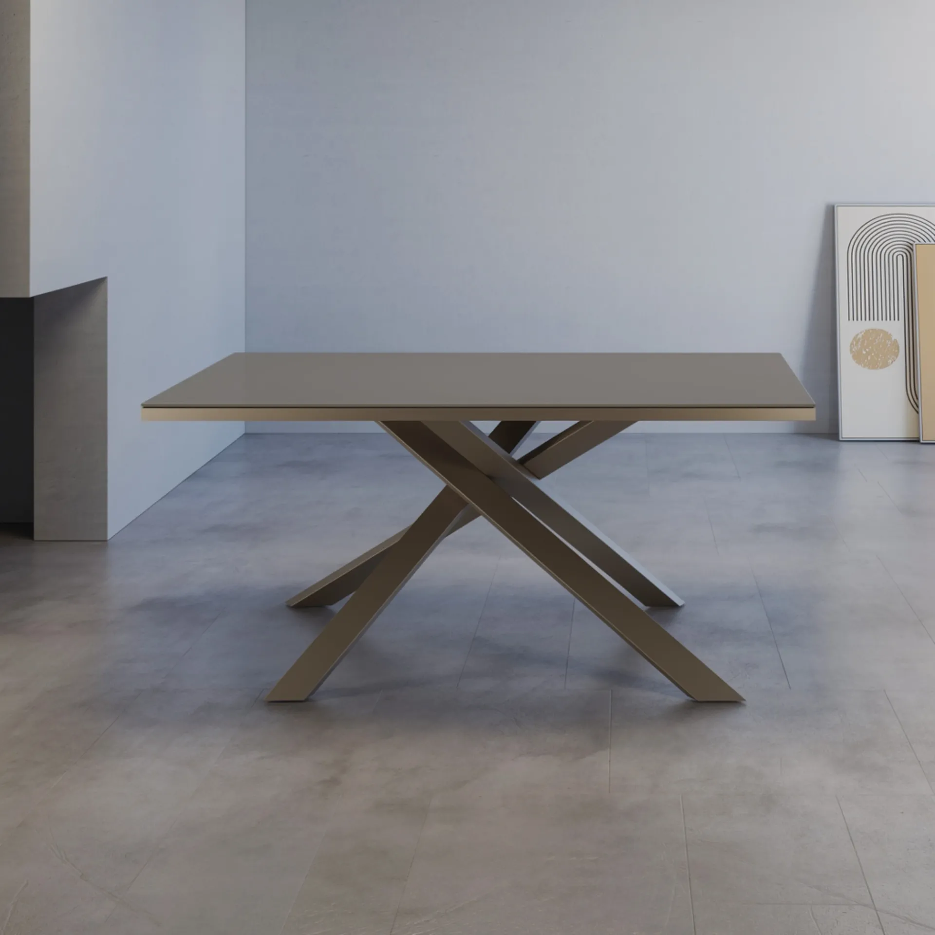 Tavolo Santorini Tecnolegno con piano grigio e basamento intrecciato bronzo