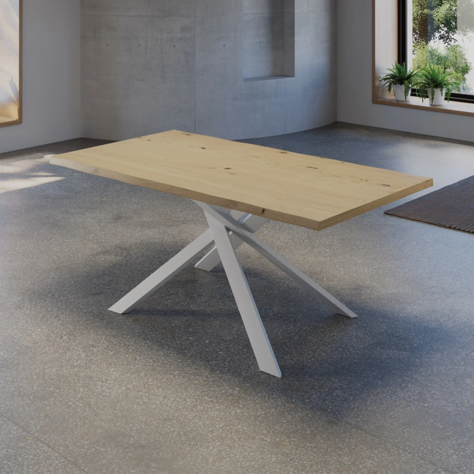 Tavolo allungabile Shanghai Tecnolegno con piano rovere naturale e basamento bianco incrociato