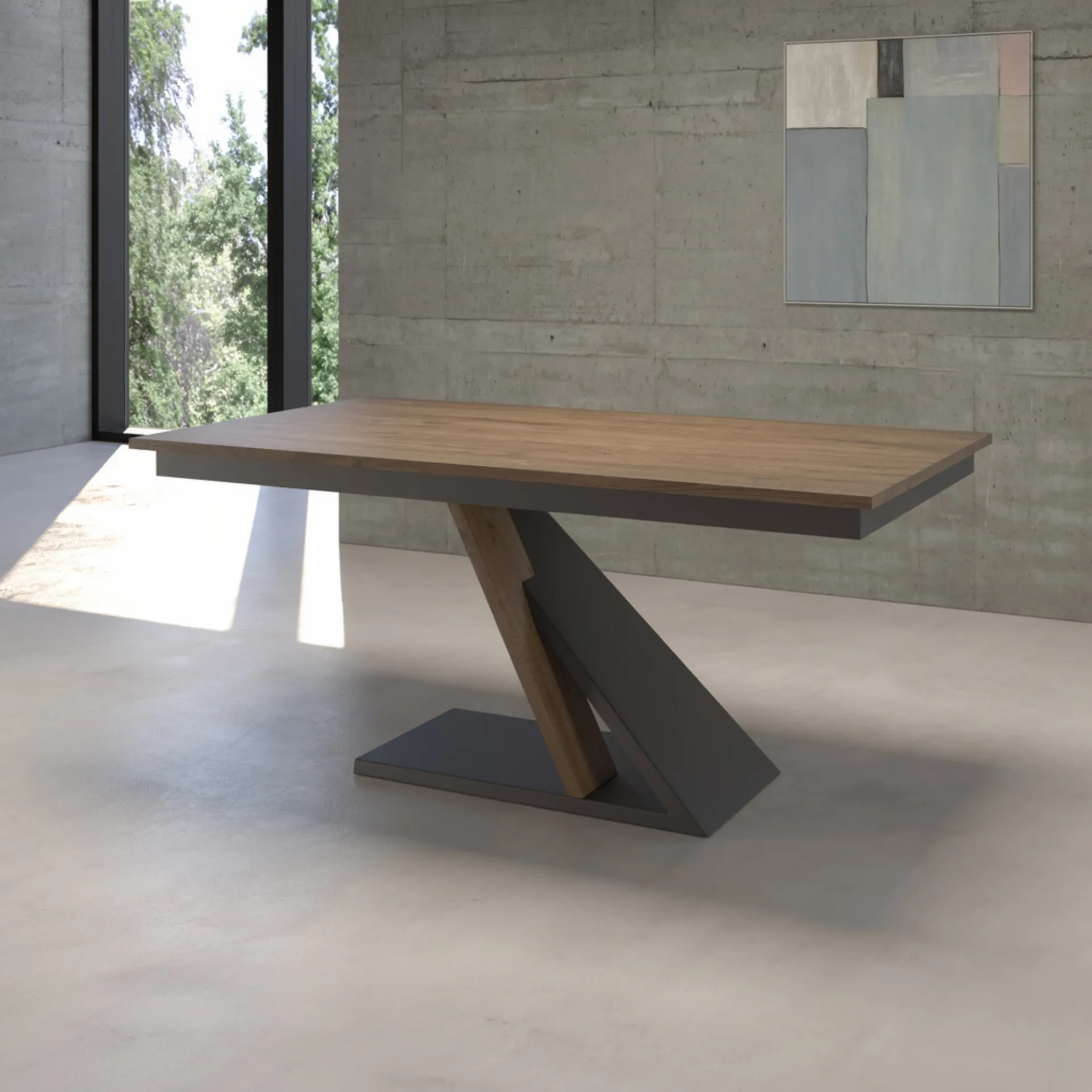 Tavolo allungabile Sydney Tecnolegno con piano effetto legno e basamento centrale inclinato