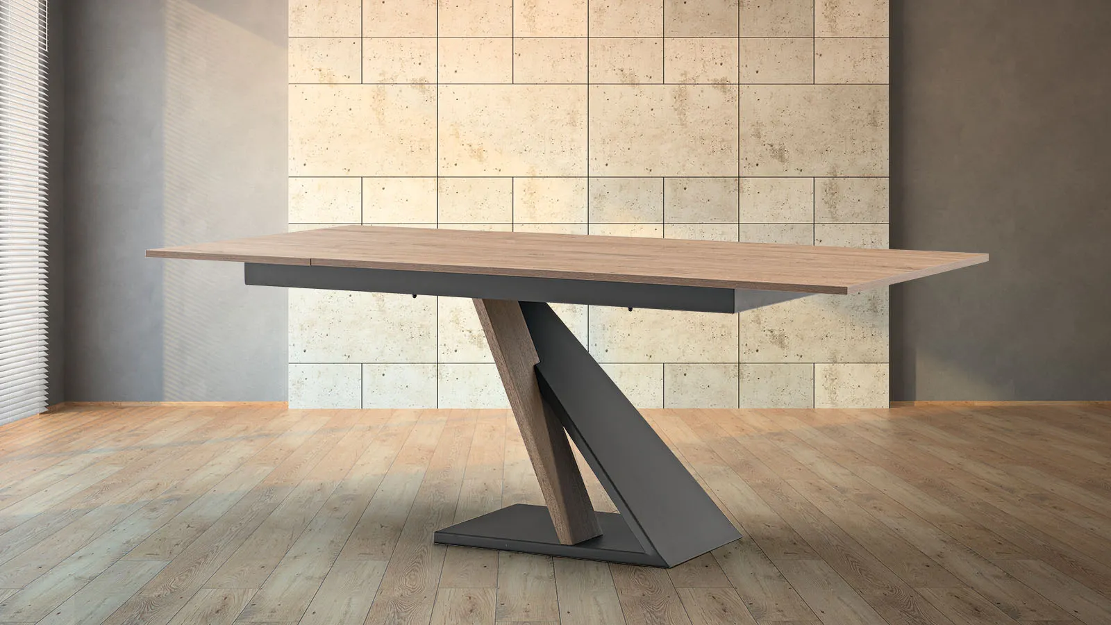 Tavolo Sydney Tecnolegno con piano rovere su pavimento in legno