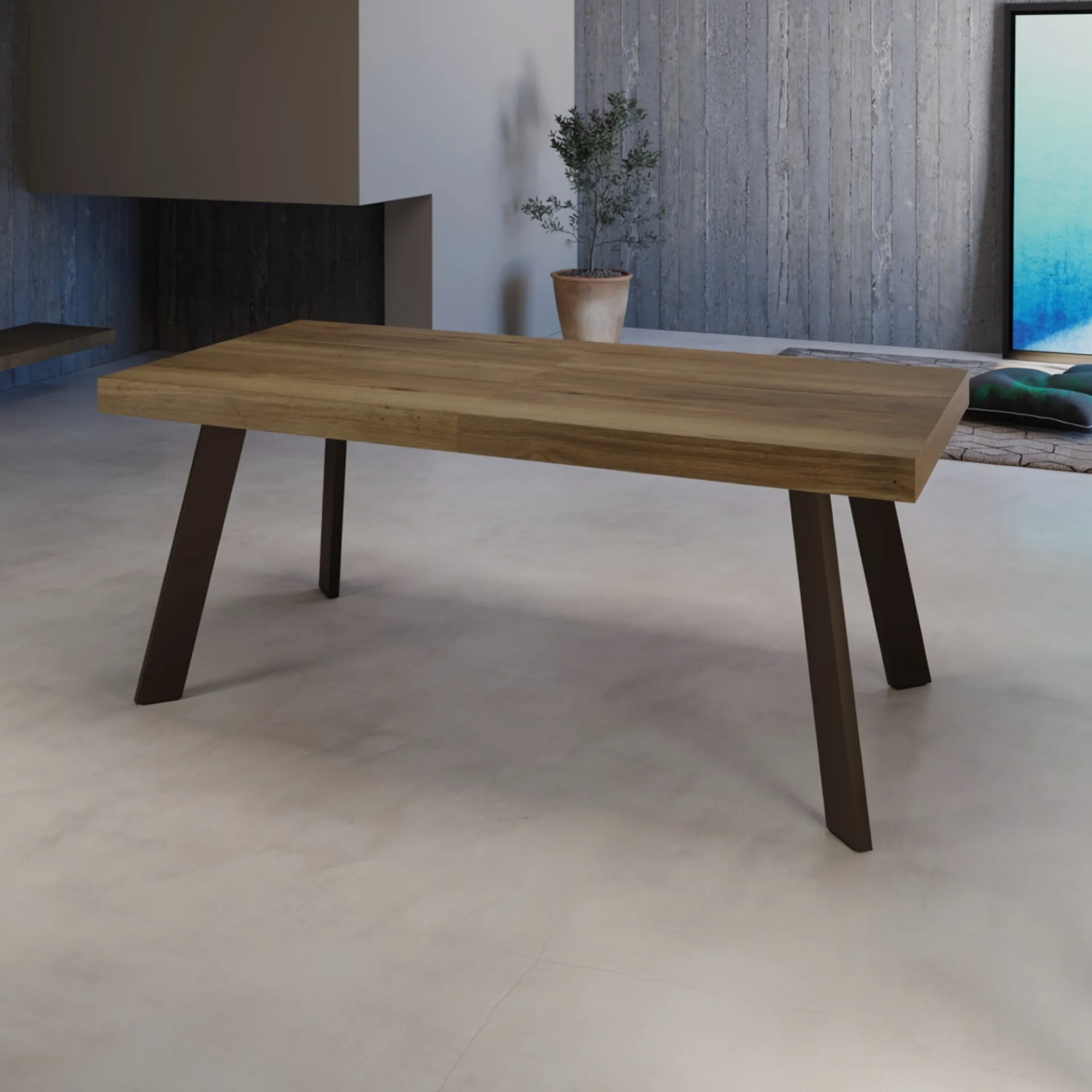 Tavolo allungabile Taormina Tecnolegno con piano spesso effetto legno e gambe inclinate nere