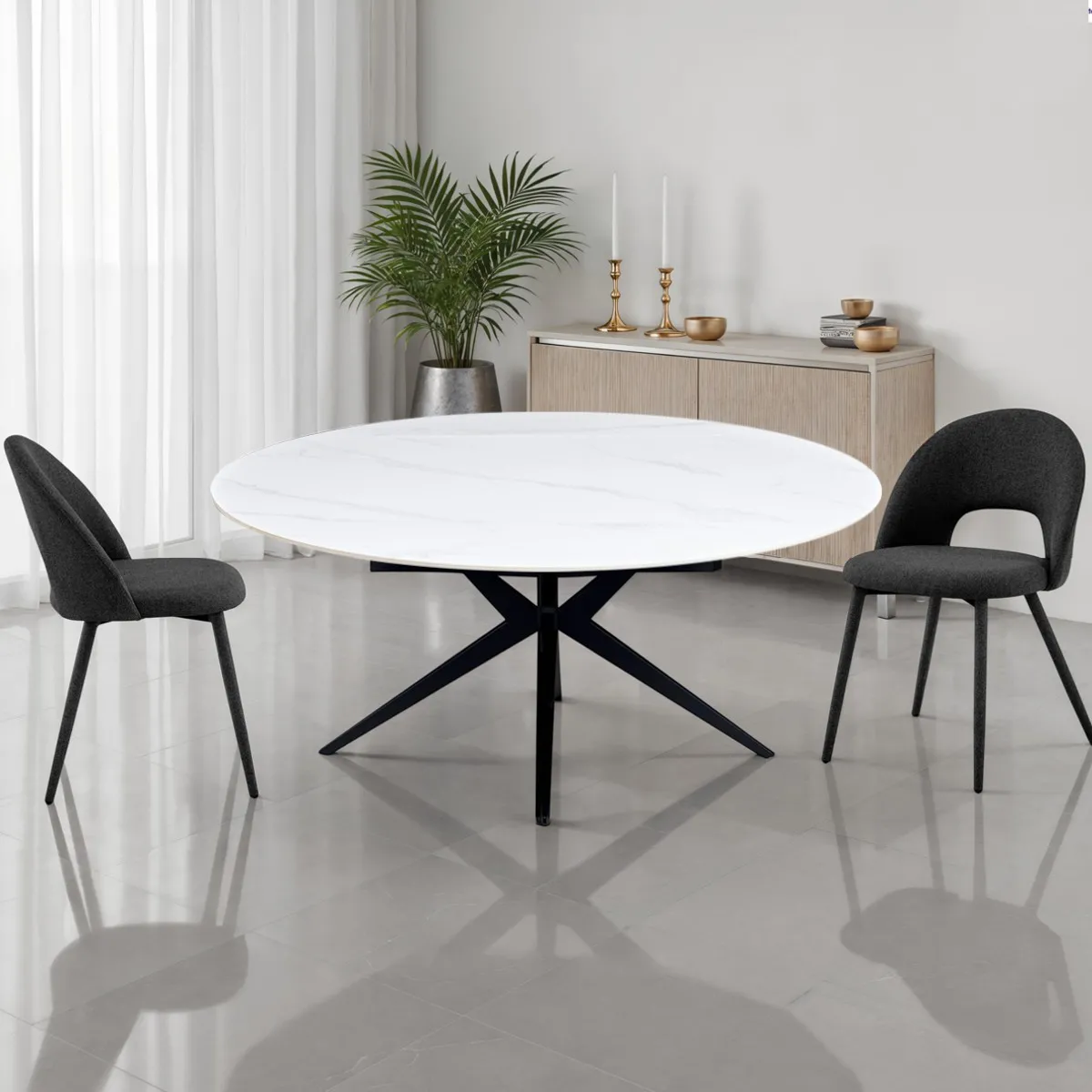 Tavolo rotondo Fact Tomasucci in ceramica marmo bianco in sala da pranzo