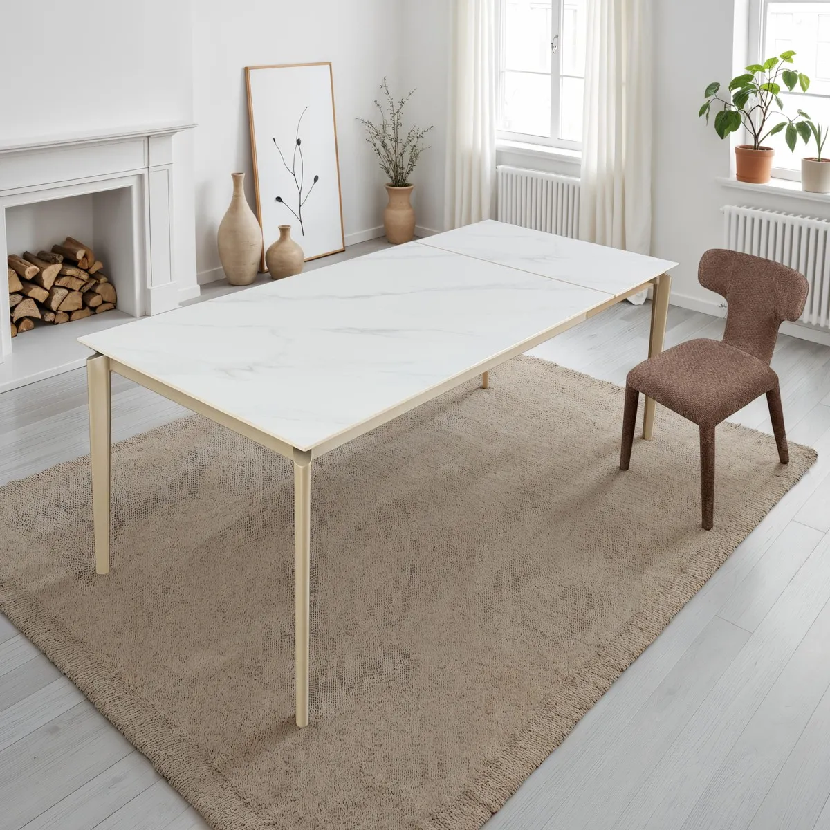 Tavolo Wide White Marble Platinum Tomasucci con piano bianco