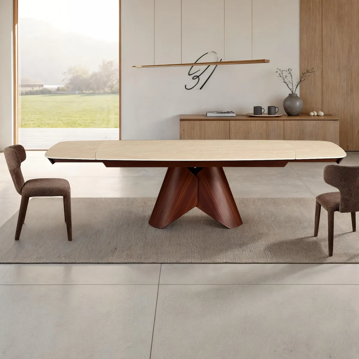 Tavolo Kaja Travertino Wood Tomasucci con base effetto noce