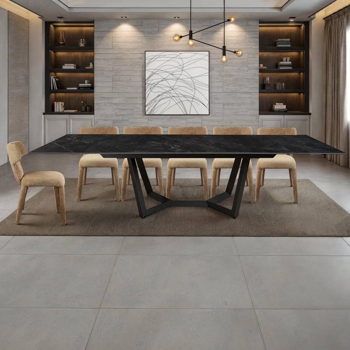 Tavolo allungabile Leo Evo Large Tomasucci in ceramica nera con sedie