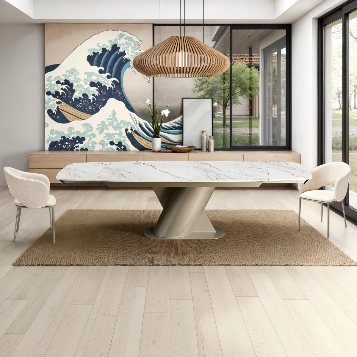 Tavolo allungabile Jan Large Tomasucci in ceramica onice su base platino